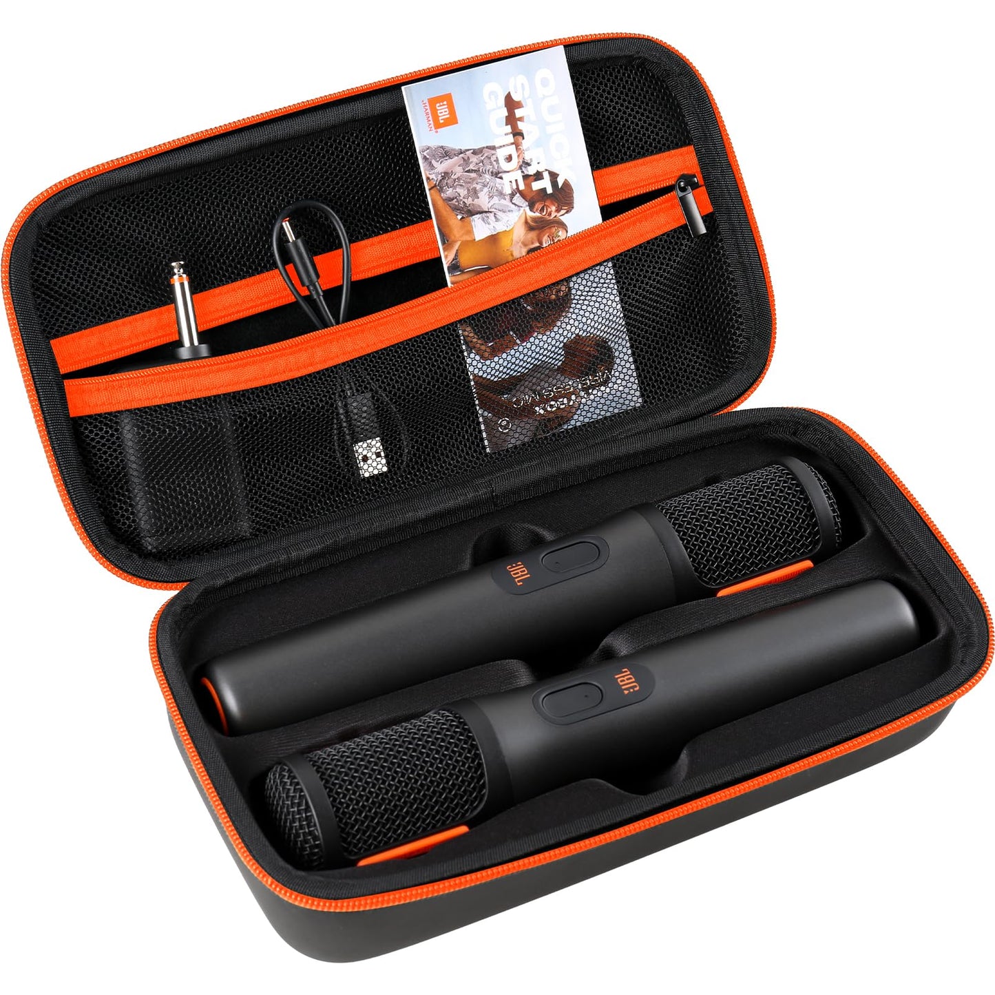 MAILADA Wireless Microphone Case For JBL Wireless Two Microphone System Handheld Dual Mic Travel Bag for Singing or Karaoke for Receivers, Adapters, AA Batteries-Black(Box Only-Orange)