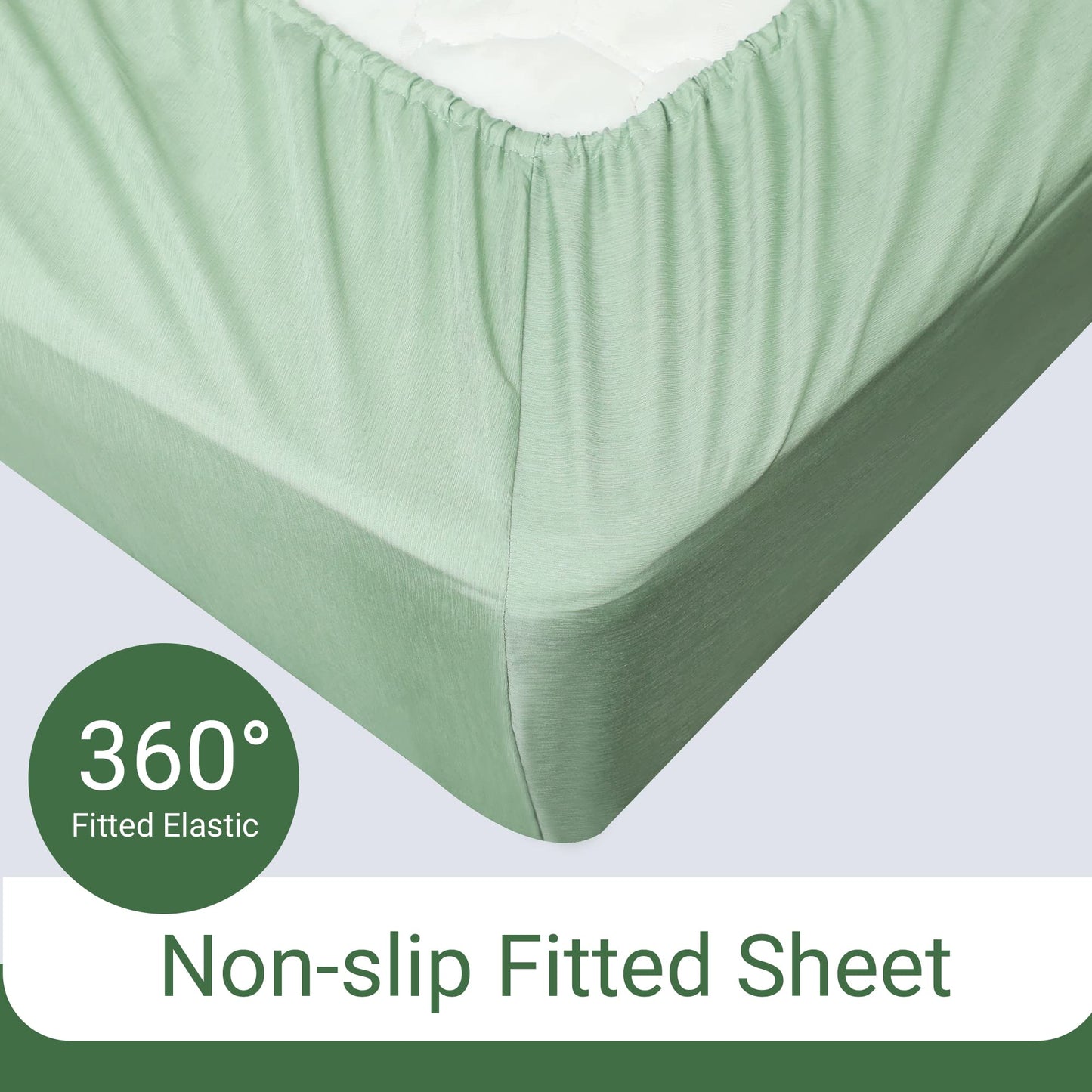 Mooreeke Bamboo Draps Queen Sheets, Cooling Bed Sheets Rayon Derived from Bamboo, Green Breathable & Soft Bed Sheets