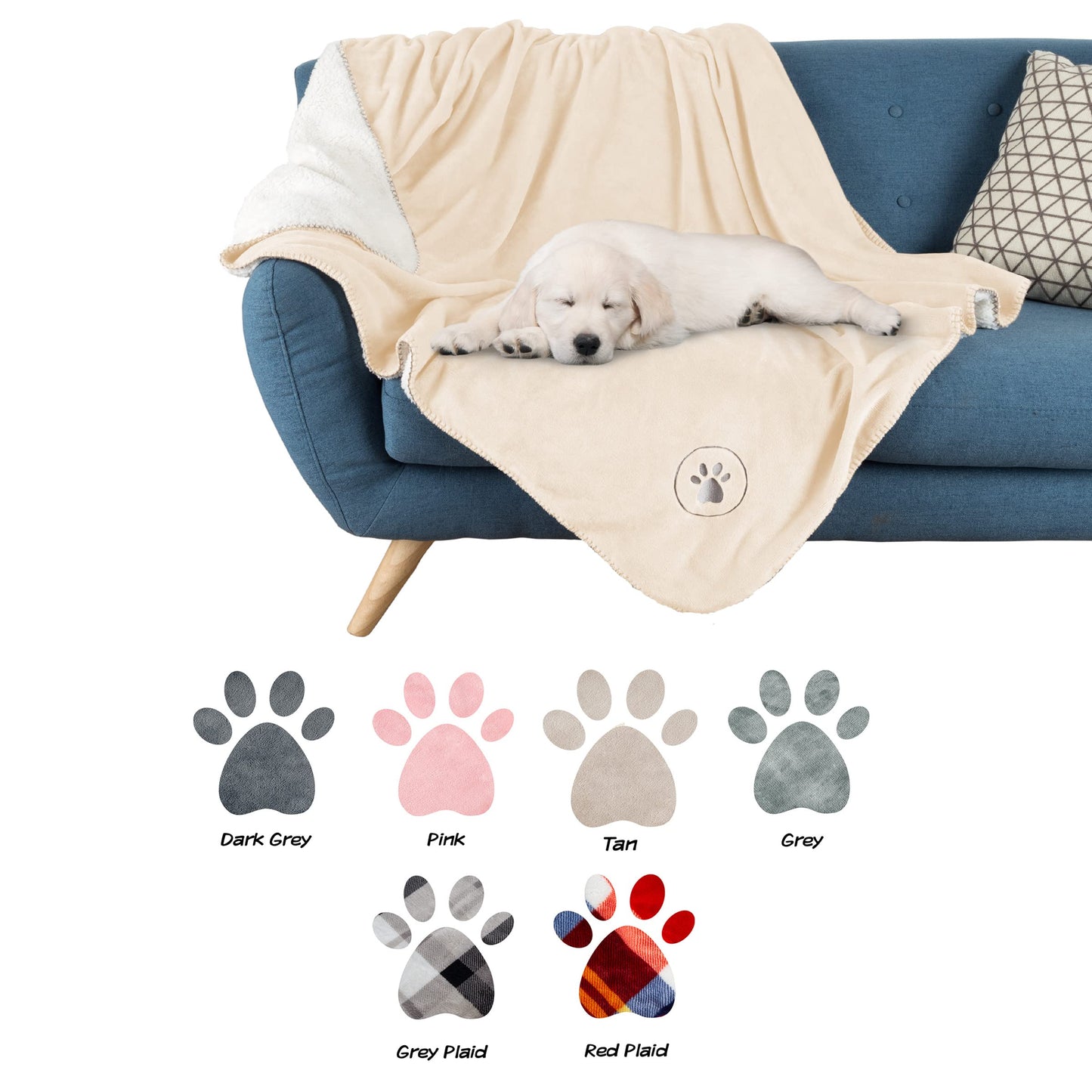 Waterproof Dog Blanket - 50x60-Inch Reversible Sherpa Dog Blanket for Couch, Bed, or Car - Protects from Spills, Stains, or Pet Fur by PETMAKER (Cream)