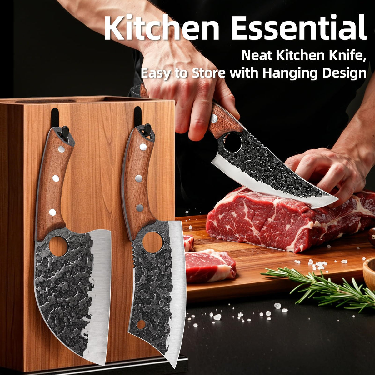 3-Piece Kitchen Knife Set – Serbian Chef's Knife,Cleaver Knife, Boning Knife, 3Pcs High Carbon Steel Hand Forged Knife Set with Ergonomic Handles for Kitchen Outdoor Cooking, Birthday Gifts for Men