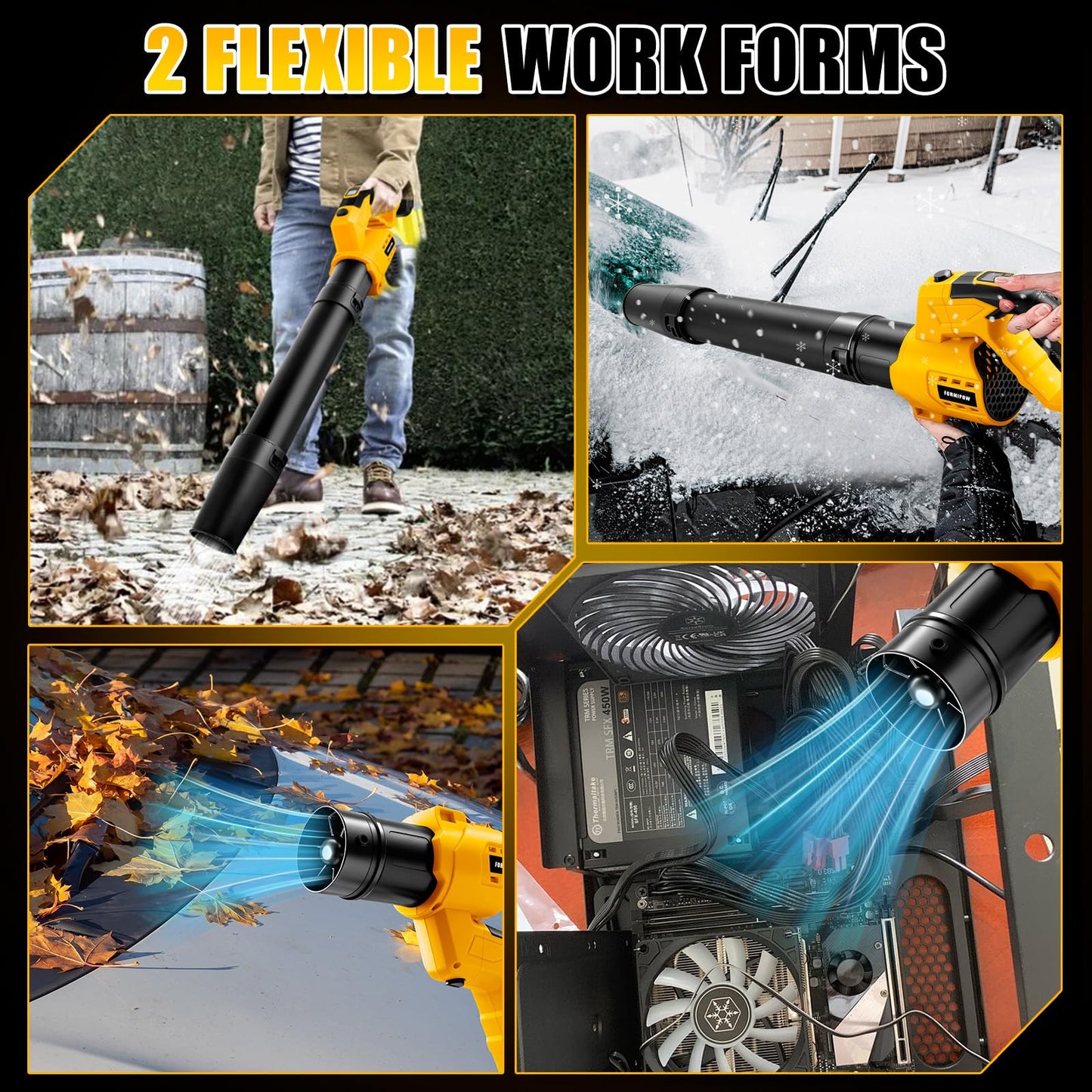 FormiPow Rotating Leaf Blower for DeWalt 20V Max Battery,200MPH 600CFM Brushless Motor Blower, 6-Speed with Display, 180° Adjustable Handle, Cordless Leaf Blower for Yard Patio Cleaning (No Battery)