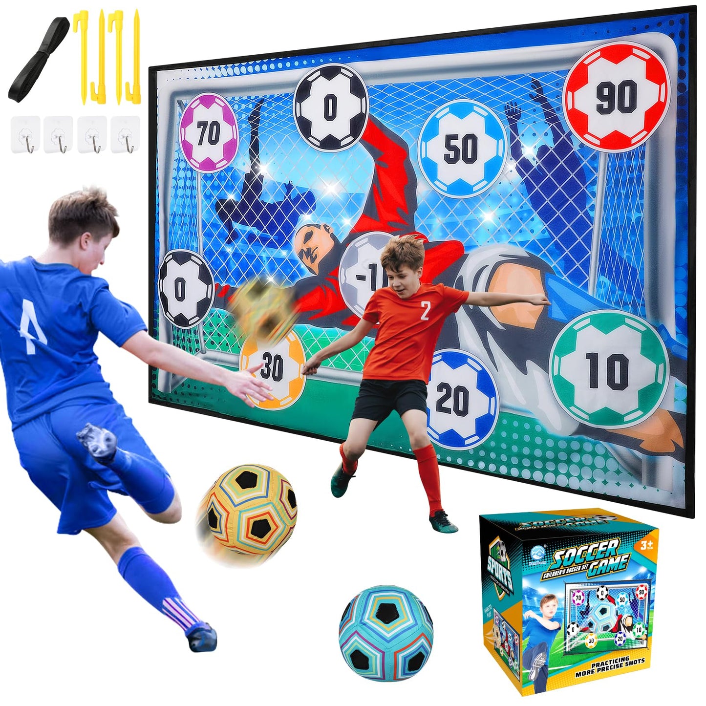 VATOS Soccer Ball Game Set for Kids, Indoor Outdoor Backyard Toss Soccer Goal Game with Velcro Balls, Toddlers Gift for 3 4 5 6 7 8 Year Old Boy Toys