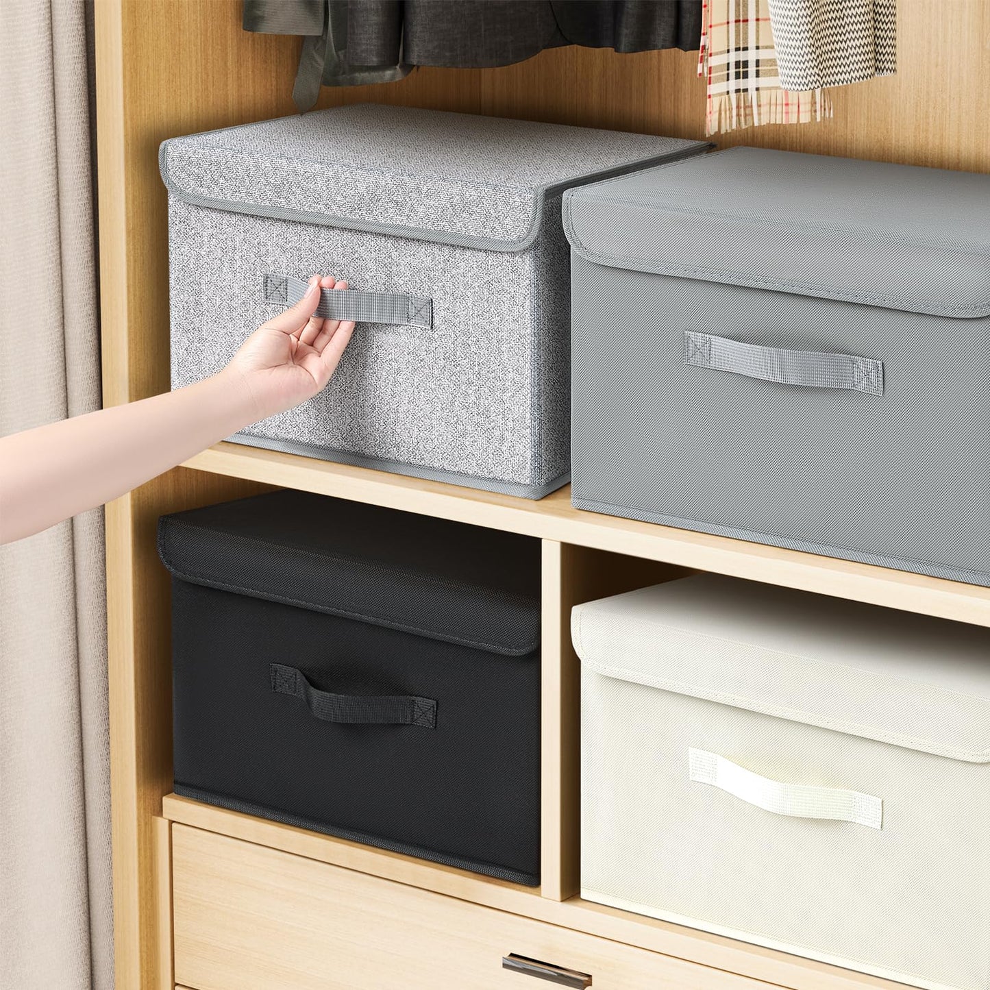 DIMJ Foldable Storage Box, 4 Pack Stackable Storage Bin Storage Box Organizer Large Storage Box with Lids and Handles Closet Organizers and Storage for Bedroom,Clothes Books (Ant Grey)