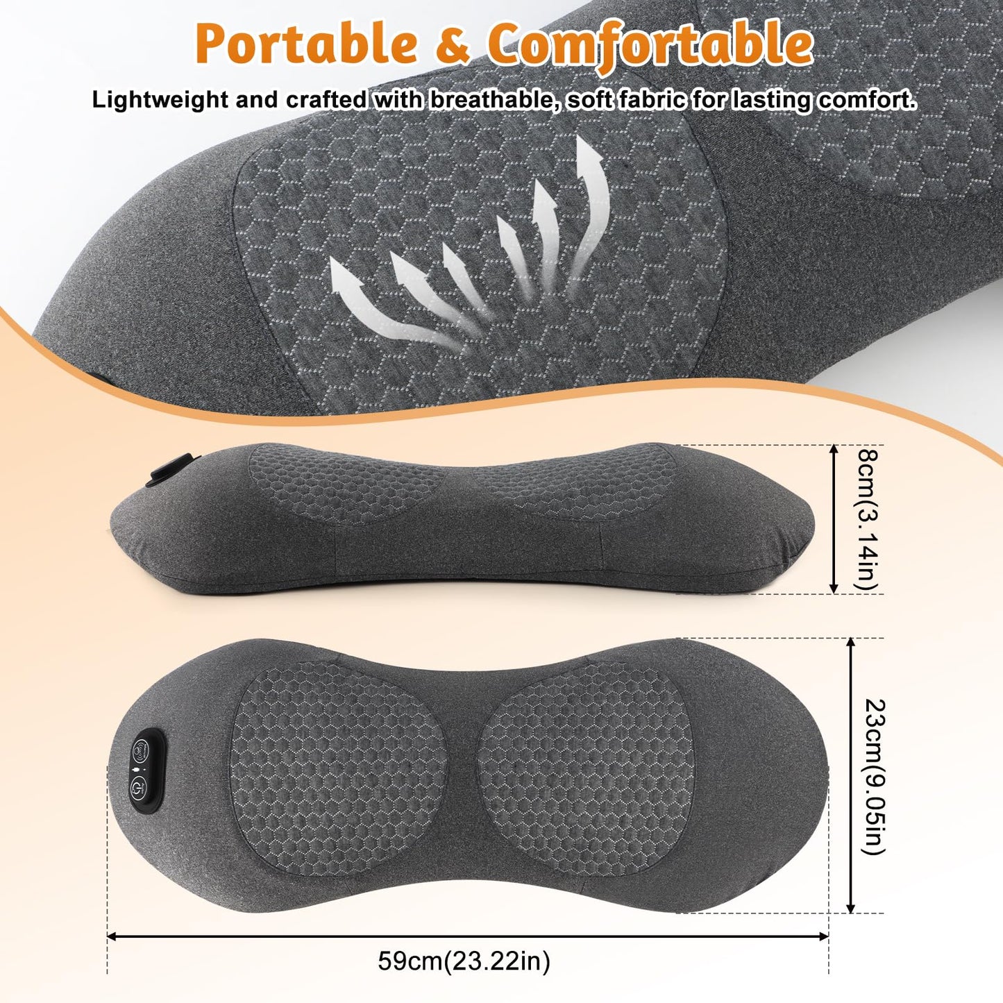 KKYOYRE Smart 3-in-1 Back Massager Cushion with Adjustable Heat, Vibration & Traction, Portable Lumbar Pillow for Total Body Relaxation, Compatible with Home, Office, and Travel Use