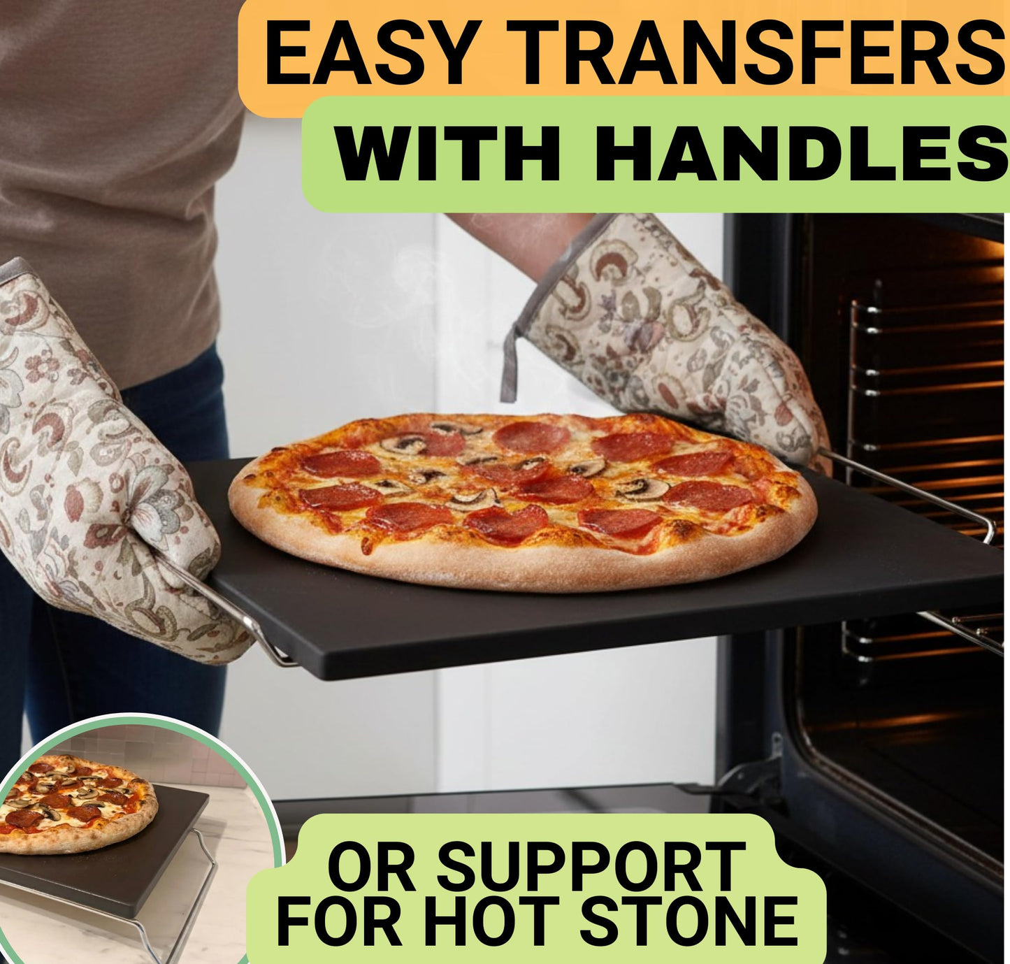 Non-Stick Easy Clean Pizza Stone - 15 inch Pizza Stones for Oven and BBQ - 5PCS Pizza Making Accessories, Ceramic Grill Stone with Handles, Wooden Pizza Peel, Pizza Cutter, Dough Tool - Pierre a Pizza