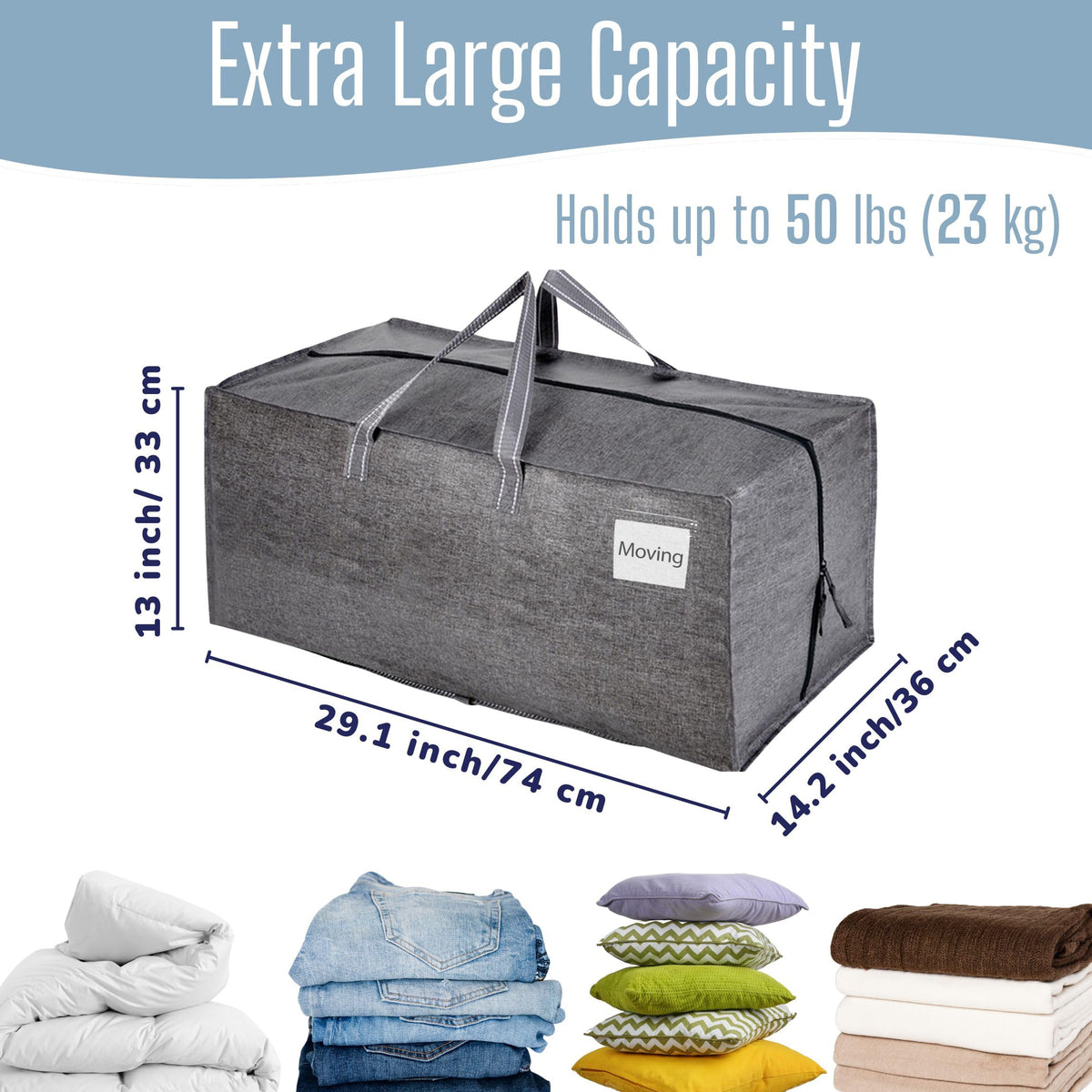 VENO Moving Bags w/Backpack Straps, Moving Supplies, Moving Boxes, College Packing Storage Boxes with Lids Alternative, Heavy Duty, Extra Large, Sturdy Handles, Zippers (Gray, 6 Pack)