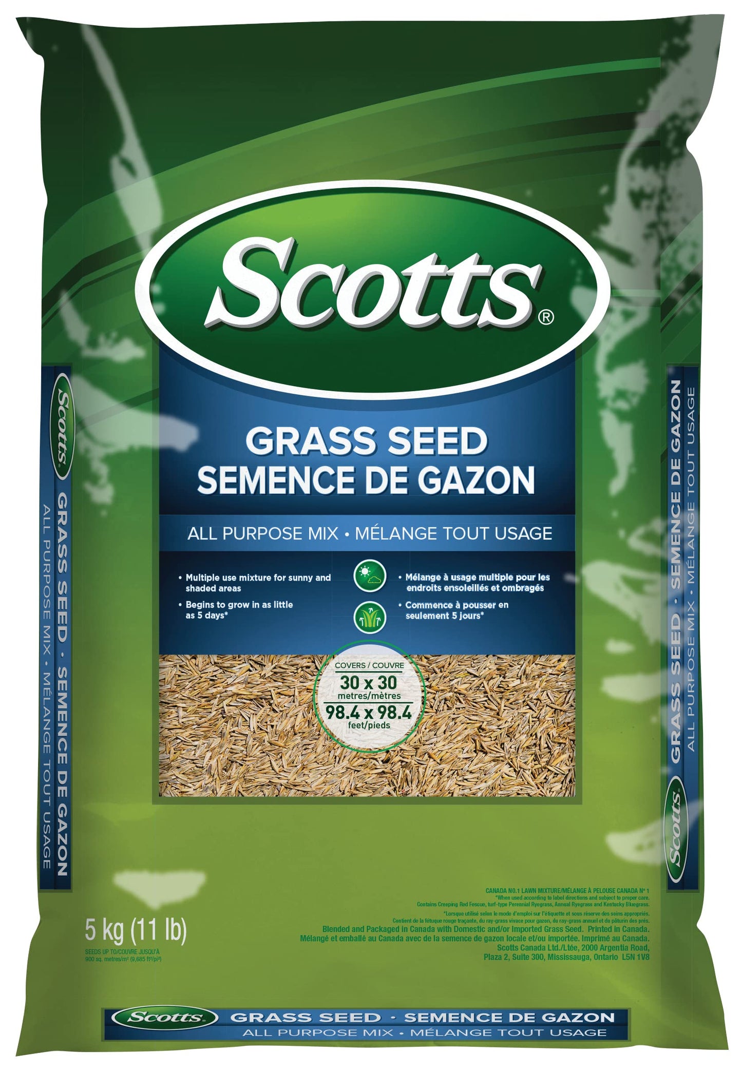 Scotts Grass Seed All Purpose Mix, 5kg (900 sq Meters / 9,683 sq feet Coverage) | Grows in Sun & Shade, Fast Germination | New Lawn or Overseeding Existing Lawn