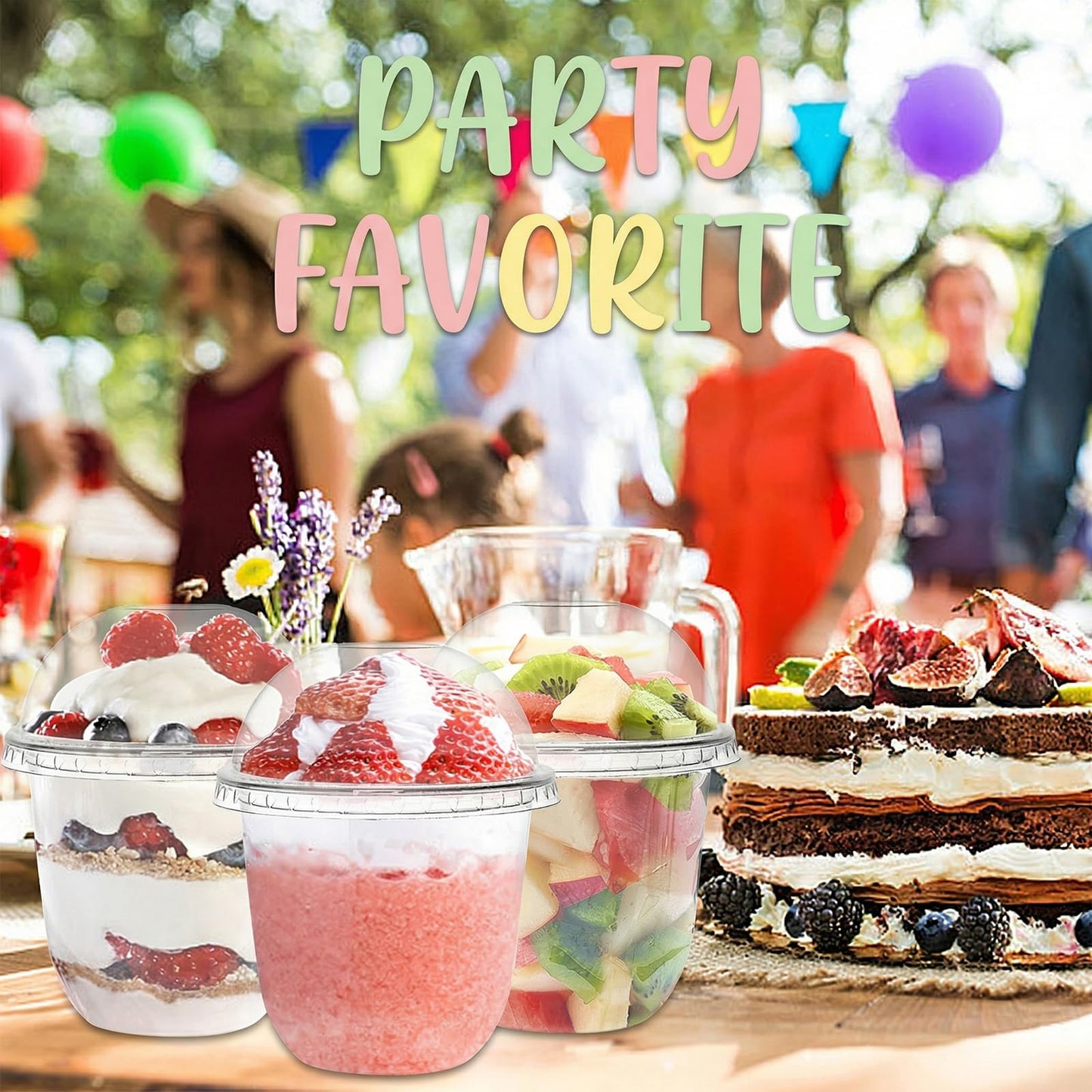 Nicunom 100 Pack 12 oz Clear Dessert Cups with Dome Lids (No Hole) & Sporks, Plastic Parfait Cups, No Leaking Disposable Party Cups with Lids for Ice Cream Fruit Cake Snacks Yogurt Cold Drinks