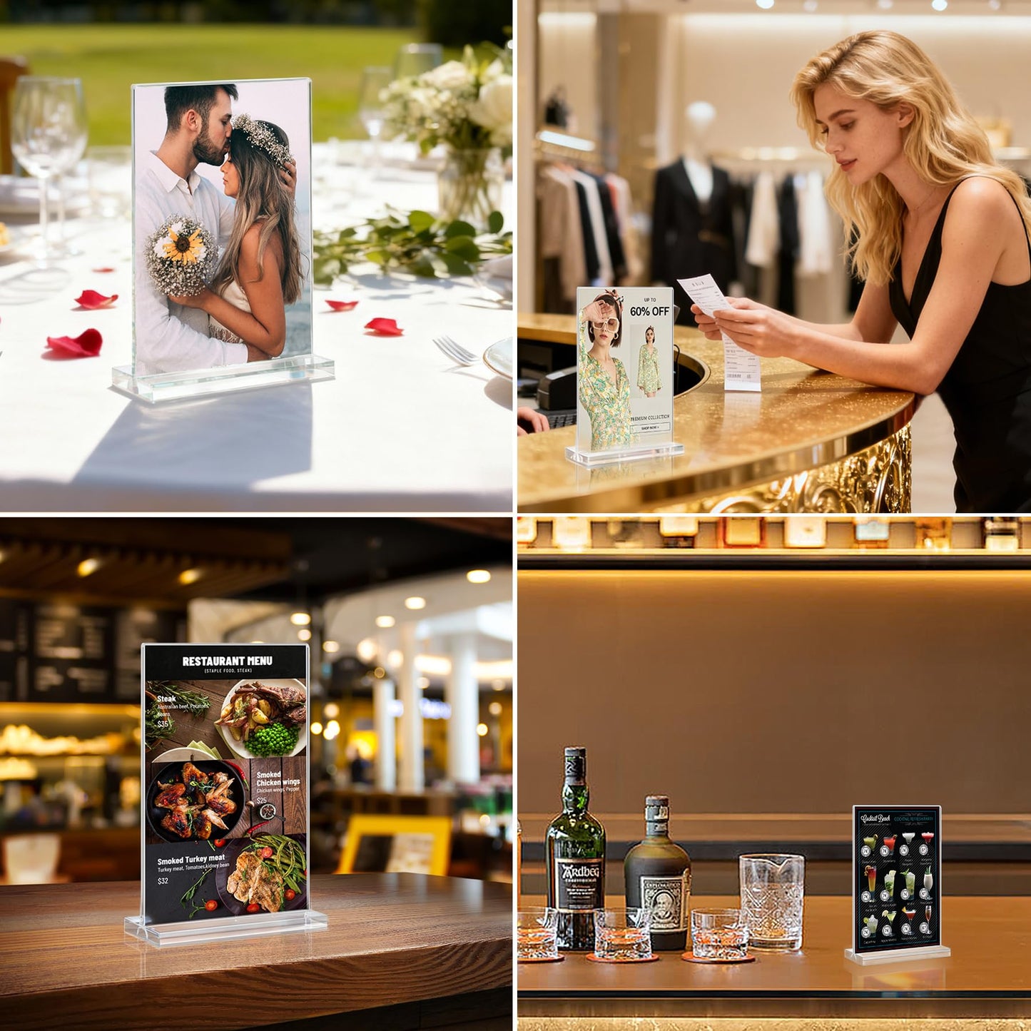 Acrylic Sign Holder 5x7, 10 Pack Vertical Clear Table Menu Display, Double Sided Table Top Frame Plastic Stand, Suitable for Restaurants, Office, Store, Fair