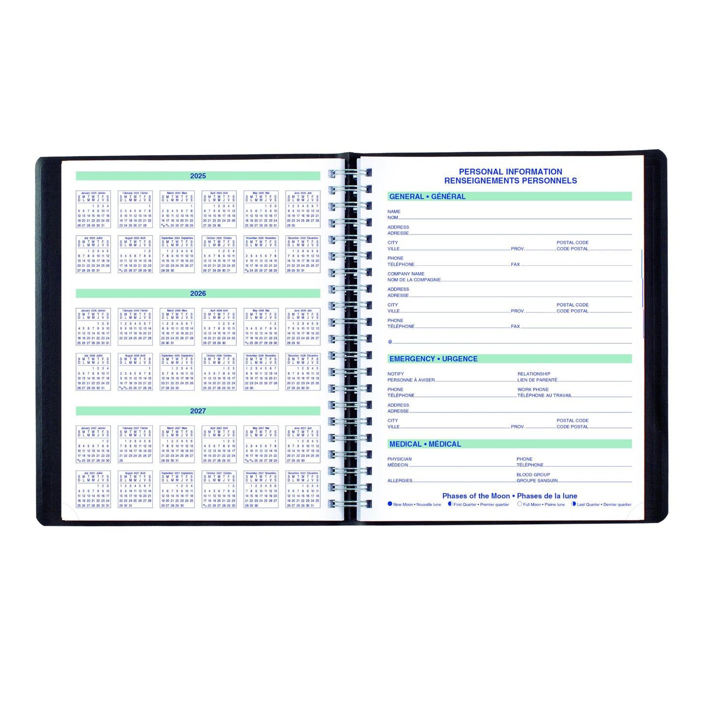 Blueline® 2026 Essential Daily Professional Planner, Four-Person Appointment Book, 12 Months, January to December, Twin-Wire Binding, 11" x 8.5", Black, Bilingual (C960.81BT-26)