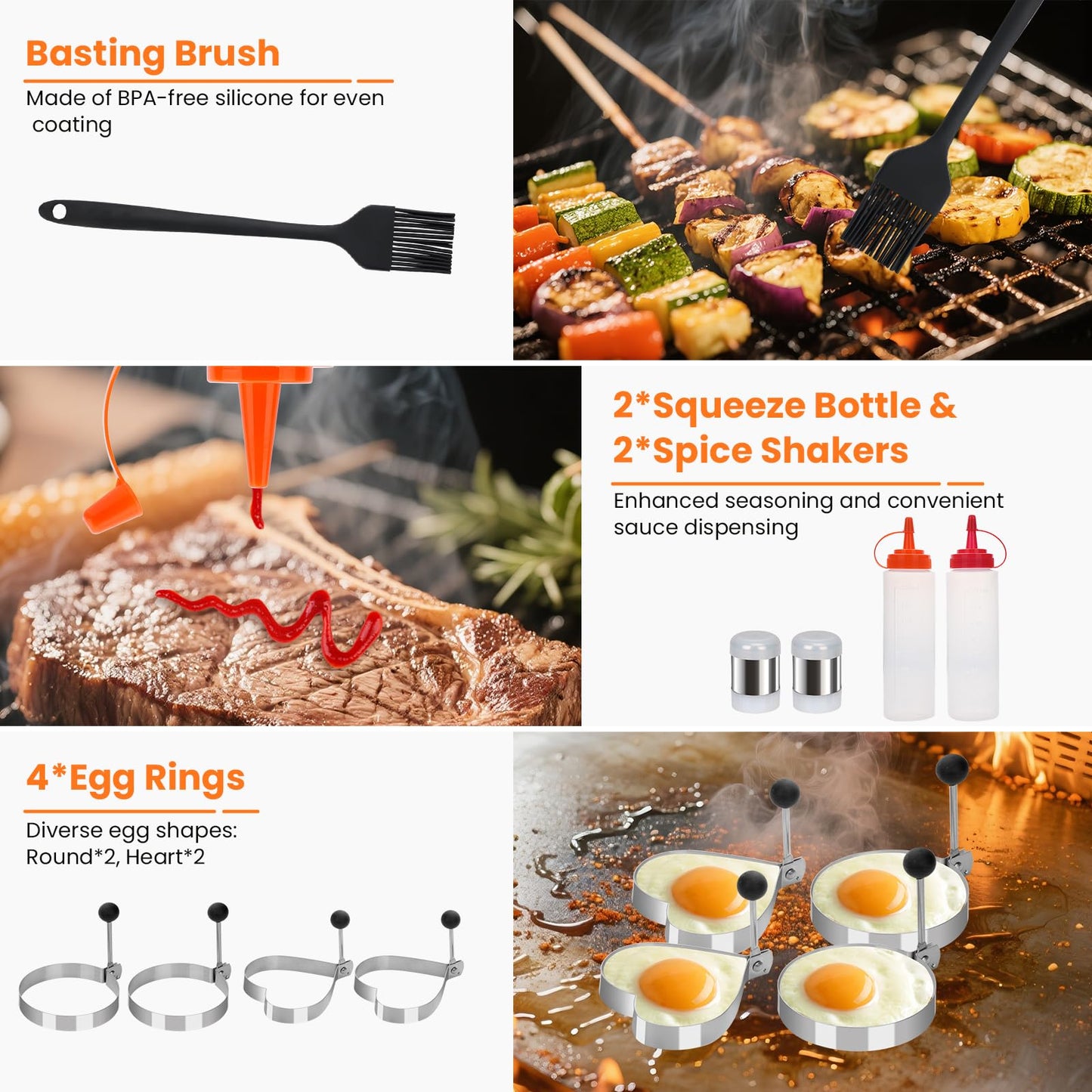 29PCS Griddle Accessories Kit, Flat Top Grill Accessories Set, Flat Top Grill Accessories Tools with Metal Spatula Set, Burger Press, Melting Dome, Scraper, Tongs, Carry Bag for Outdoor BBQ