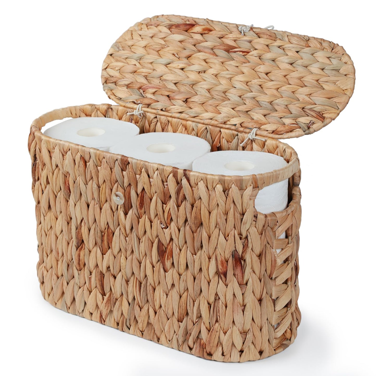 YANGQIHOME Toilet Paper Storage, Water Hyacinth Toilet Paper Storage with Lid, Papers Container for up to 6 Mega Rolls, Bathroom Basket Organizer