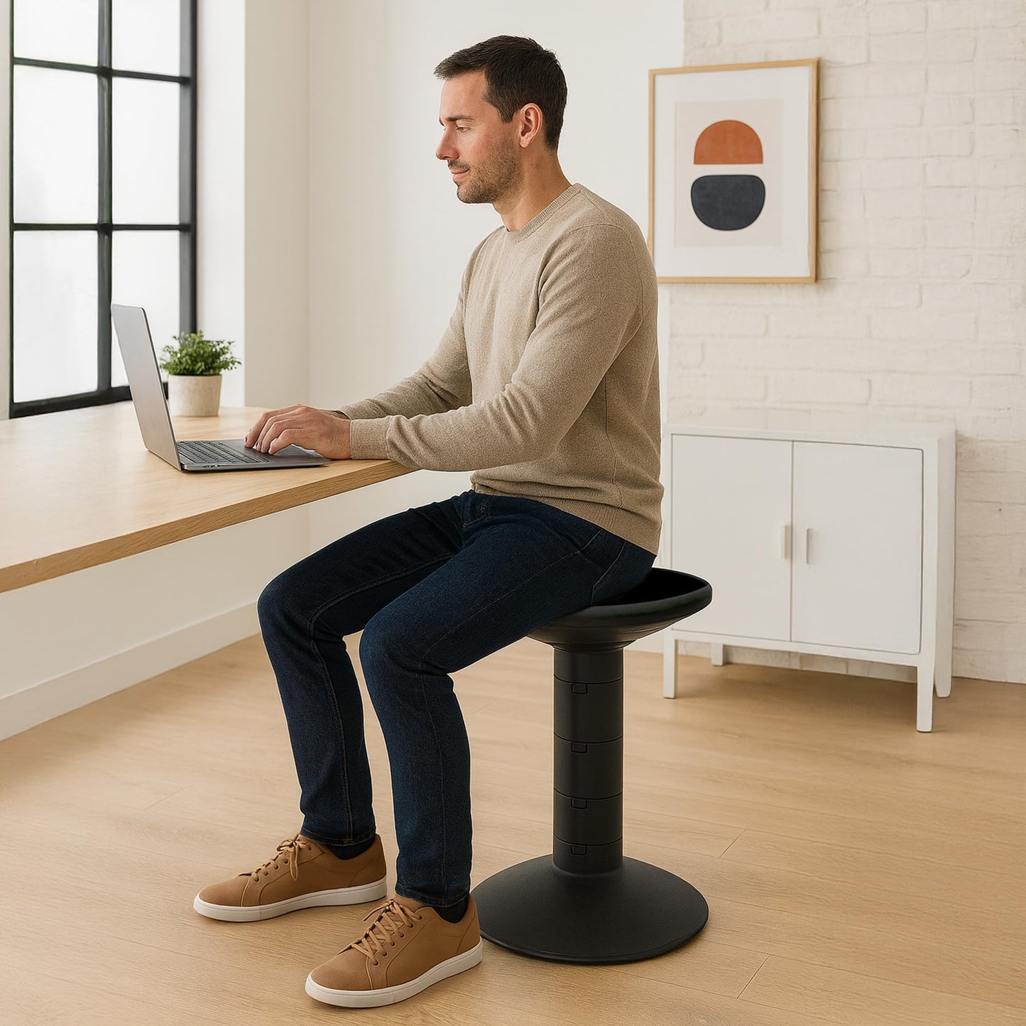 Storex 00300U01C Adjustable Wobble Chair, Non-Slip Base, 12-18 Inch Height, Black