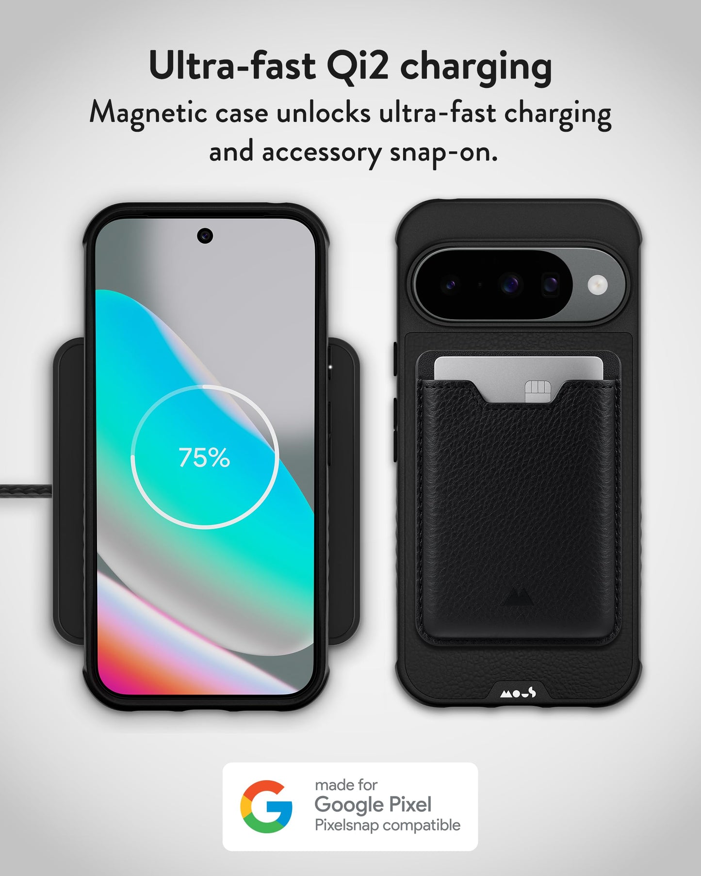 Mous for Google Pixel 10/10 Pro (2025) Case, Compatible with Qi2 MagSafe and Pixelsnap - Limitless - Protective Pixel 10/10 Pro Black Leather Case - Shockproof Phone Cover, Black