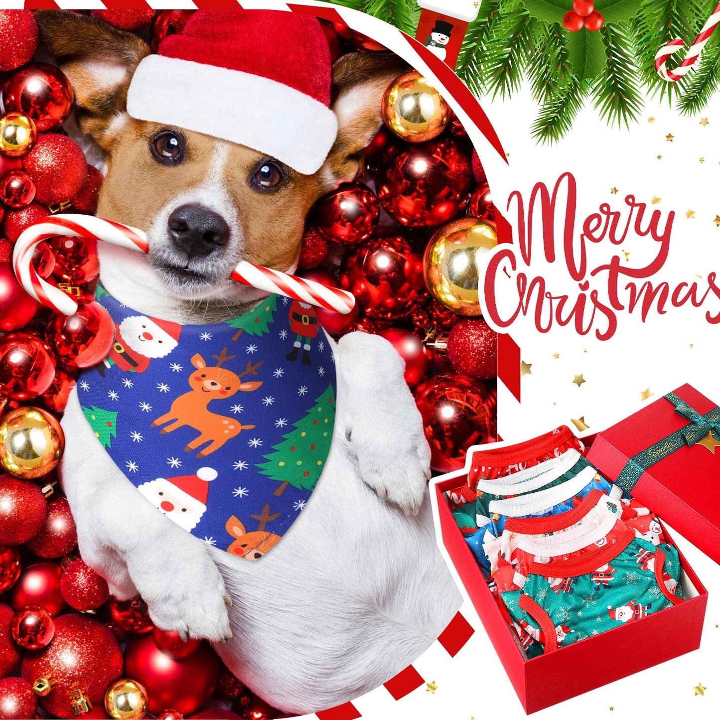 Kigeli 50 Pieces Christmas Dog Bandanas Bulk Dog Kerchief Set Bibs Triangle Scarf Bandanas with Christmas Patterns for Pet Party Costume Accessories Decoration(25.6 x 17.7 x 17.7 Inch)