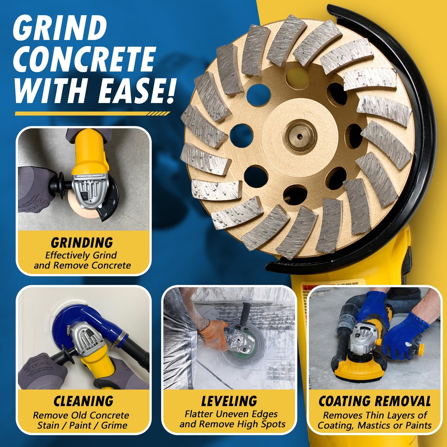 7" Diamond Grinding Wheels for Concrete or Masonry, 24 Turbo Segments, 30/40 Grit, Medium Bond, 5/8"-11 Arbor