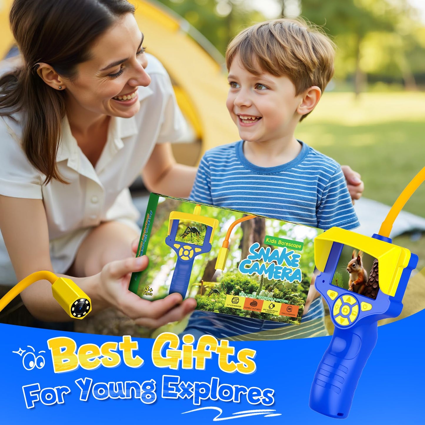 Borescope Camera with Light for Kids,Rechargeable Outdoor STEM Toys Camping for Nature Exploration,Educational Birthday Gifts for 3 4 5 6 7 8-10 Year Old Boys Girls