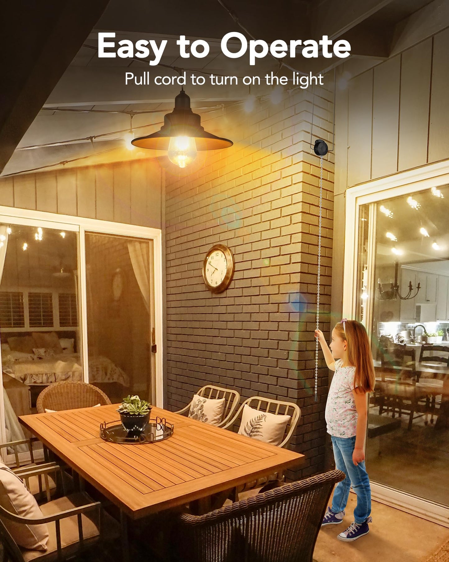FabStyl Solar Pendant Light Indoor Outdoor, FabStyl Solar Shed Light IP65 Waterproof Powered Solar Chandelier, Gazebo Lights with Pull Cord for Garden, Chicken Coop, Gazebo, Barn