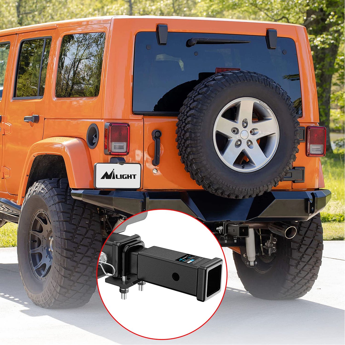 Nilight Trailer Hitch Extender 7 inch Extension Length Fits for 2" Receiver Tube with 5/8 inch Stainless Steel Bolt Flange Nut and Clip 3,500 lbs GTW Matte Black