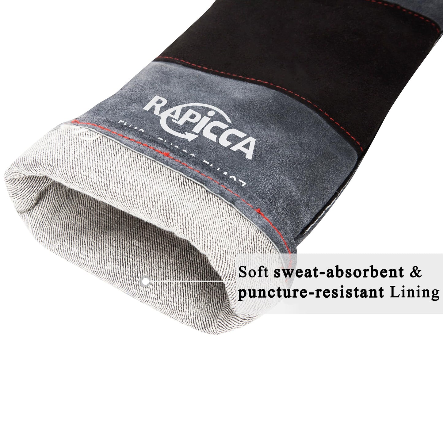 RAPICCA Animal Handling Gloves Bite Proof Reinforced Leather Padding Dog,Cat Scratch,Bird Handling Falcon Gloves Grabbing,Reptile Squirrel Snake Bite 16in Grey-Black