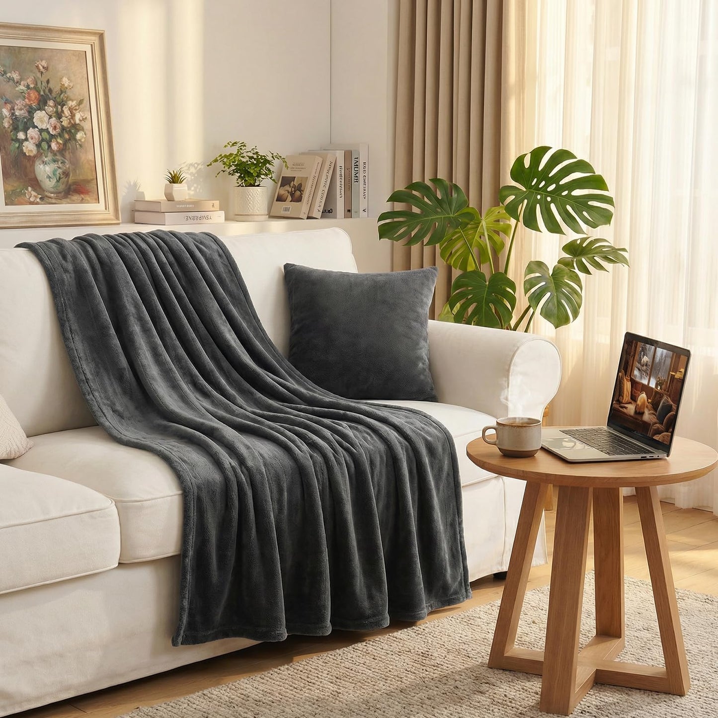 Westinghouse Electric Blanket Throw Heated Blanket with 6 Heating Levels and 2-10 Hours Time Settings, Flannel Super Cozy Heated Blanket Machine Washable (Charcoal, Throw Size 50 * 60")
