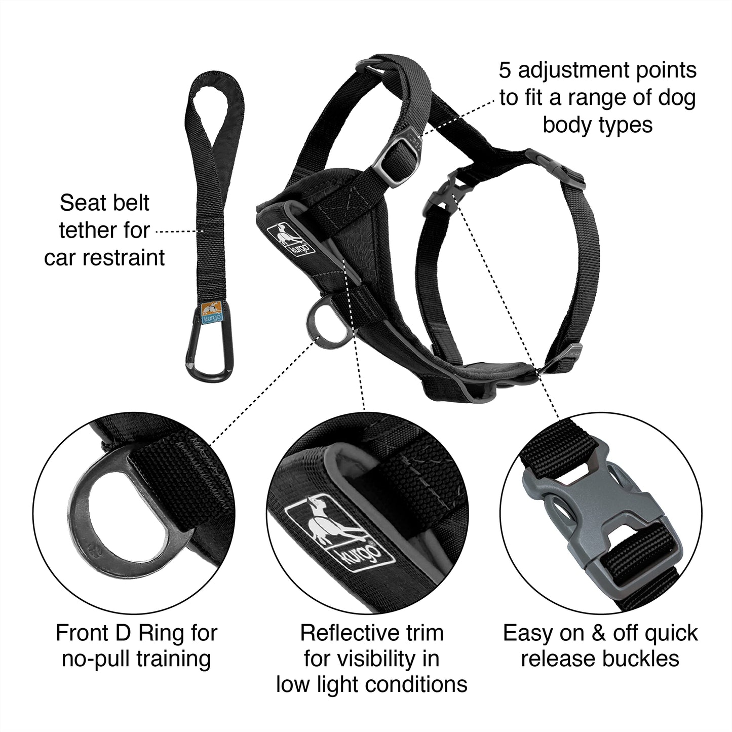 Kurgo Tru-Fit(TM) Smart Dog Harness, Black, Extra Small
