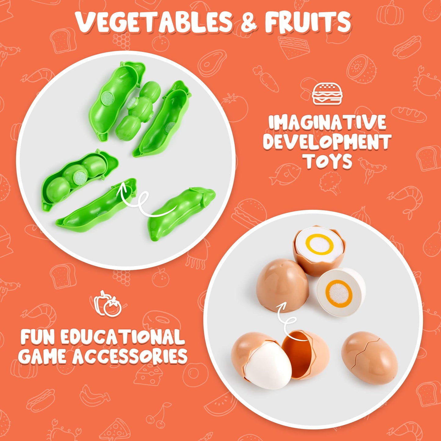 JOYIN 68Pcs Cutting Play Food Toy for Toddlers Kitchen, Fake Food for Kids Play Kitchen, Includes Plastic Fruit &Vegetables, Easter Basket, Mini Dishes and Knife, pretend role play Toys, Toddler Gifts