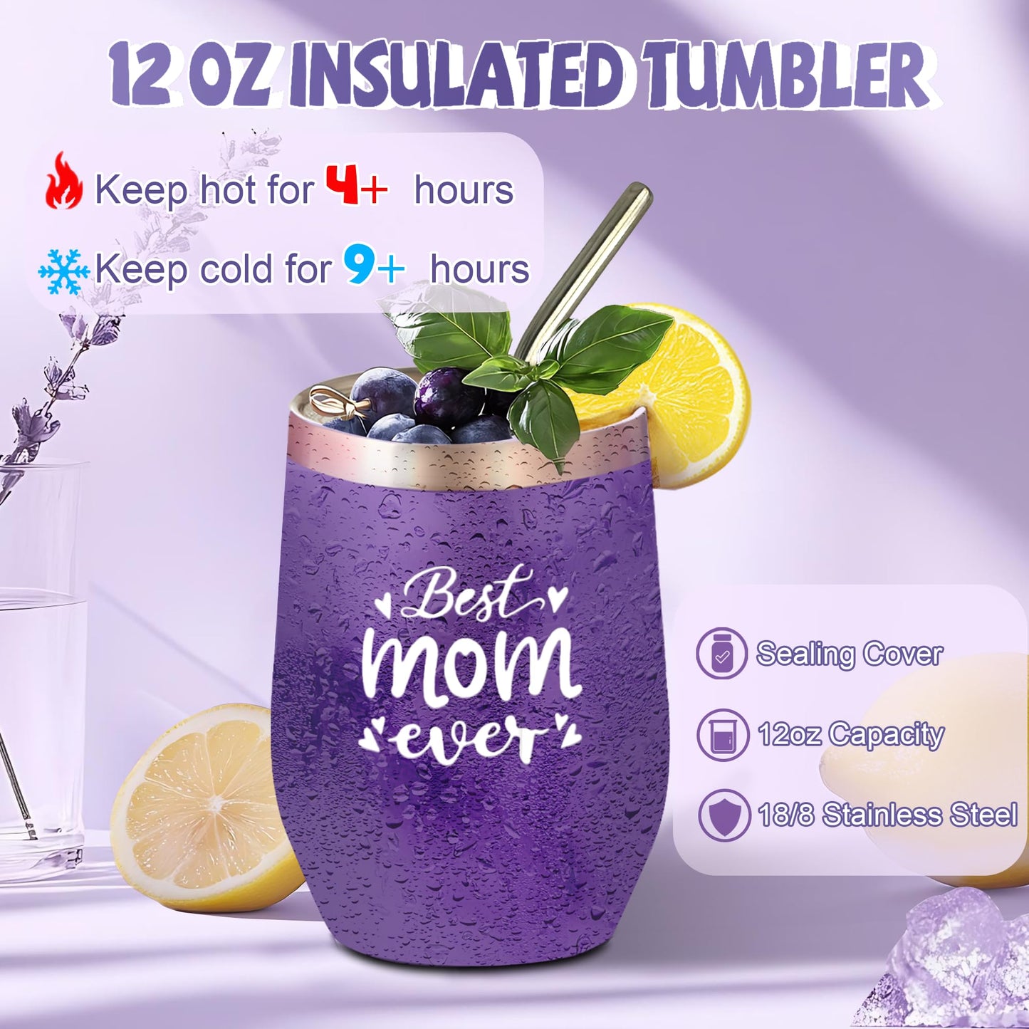 Gifts for Mom, 9PCS Unique Mom Birthday Gifts, Purple Lavender Relaxing Spa Get Well Soon Gift Basket Set for Mom, Mothers Day Gifts from Daughter Son