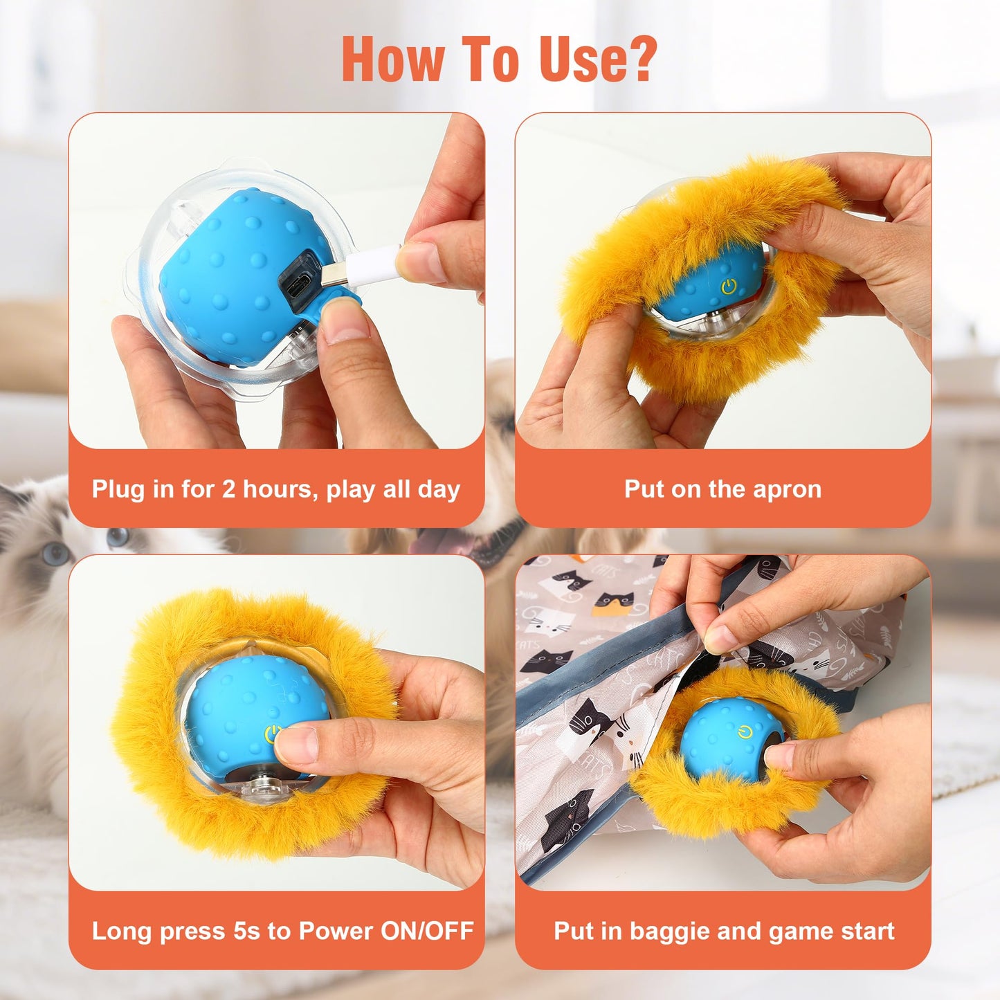 IOKHEIRA Interactive Cat Toy for Indoor Cats, Hide and Seek Cat Toy with Light&Chirping Bird, Automatic Rolling Cat Ball in Pocket, Motion Activated Kitten Toys, Jouet Pour Chat for Cat Enrichment