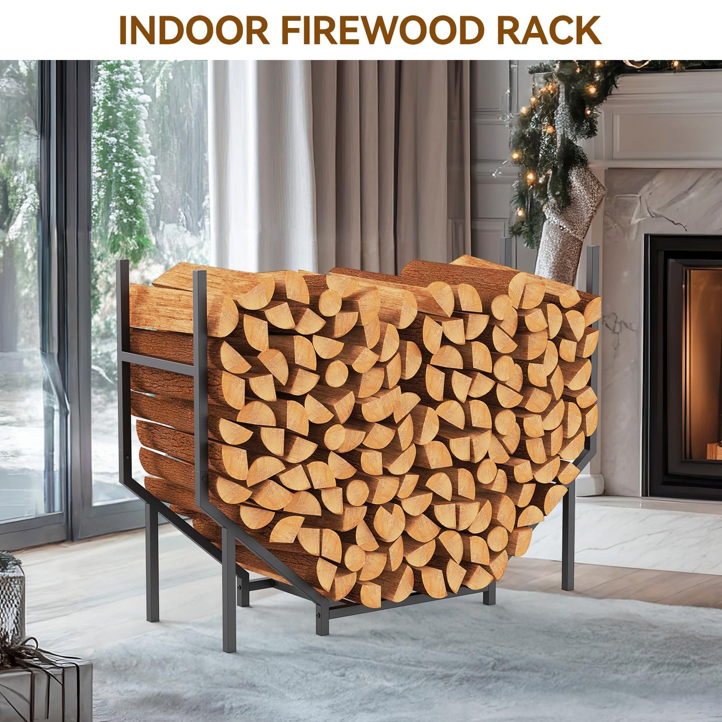 8.6FT Firewood Rack Holder Outdoor, Heavy Duty Metal Firewood Storage Stand for Patio, Stable Log Holder Wood Stacker Firewood Organizer for Porch Backyard
