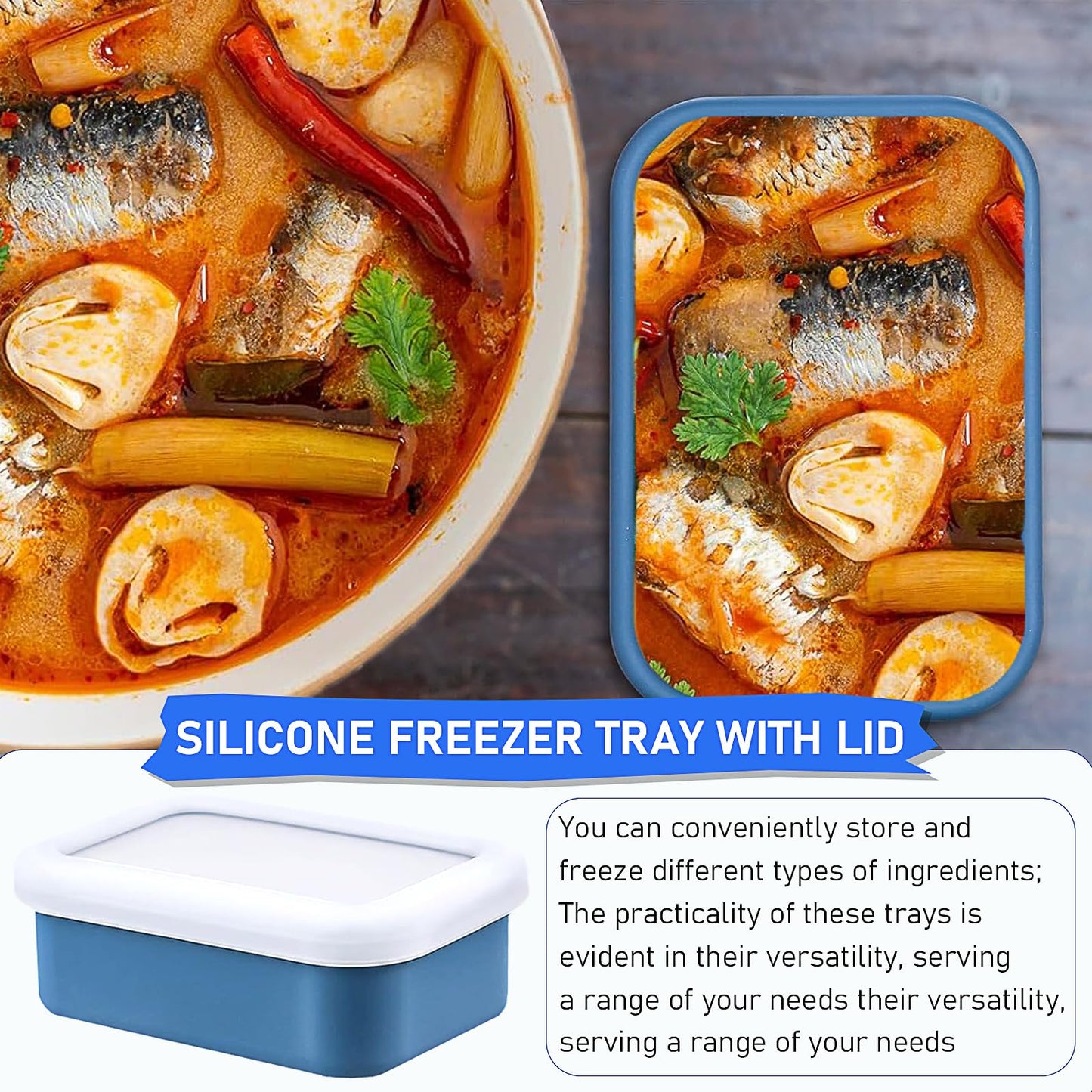 8 Pcs Silicone Freezer Containers with Lid 1 Cup Silicone Freezer Soup Molds, Reusable Food Preserving Ice Tray for Storing and Freezing Soup Sauces Stews (Blue)