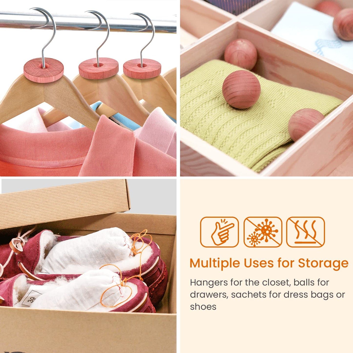 Homode Cedar Blocks for Clothes Storage, Set of 60, Cedar Chips & Sachets - Aromatic Cedar Wood Balls for Closets, Drawers, Fresh Essentials