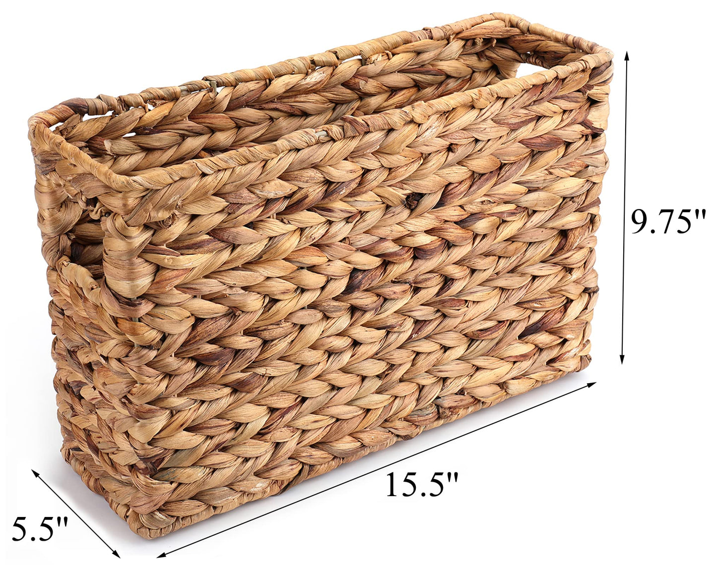 Yesland Hand-Woven Narrow Water Hyacinth Holder Wicker Basket, 15.5 x 5.5 x 9.75 Inch Decorative Magazine Storage Basket Bin for Home, Office, Desk