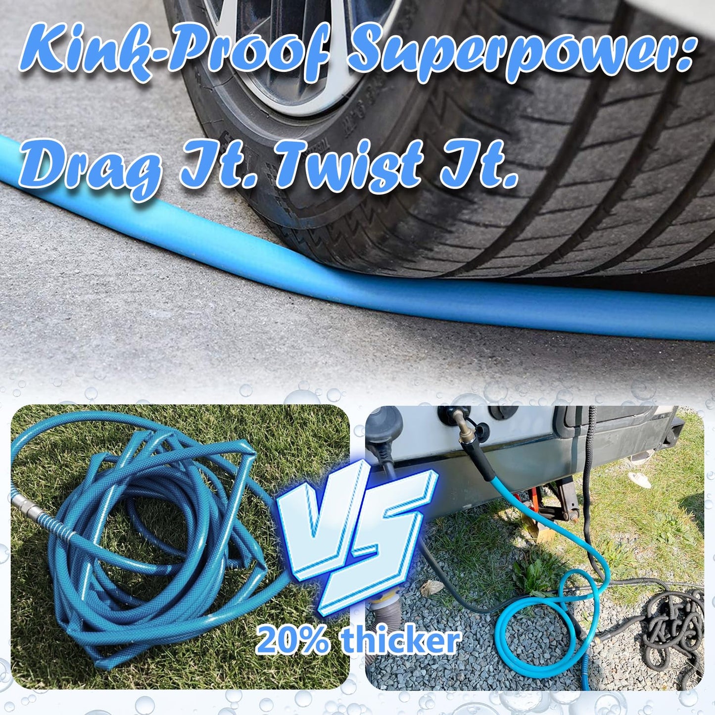 Cupohus RV Drinking Water Hose 15FT with Storage Strap, Anti-Kink 5/8''ID Premium Fresh Water Hose for RV, Marine, Camper, Truck, Car, Garden