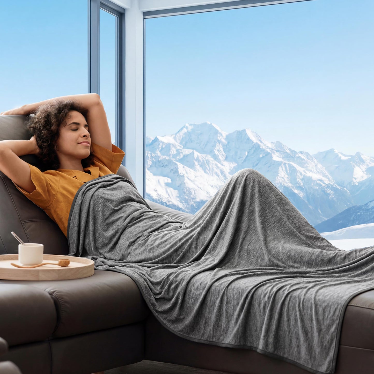 Bedsure Cooling Blanket Throw XL- Summer Blankets for Bed, Breathable, Lightweight, Birthday Gifts for Men, Crafted with Rayon Made from Bamboo, Dark Grey, Throw XL (50" x 70")