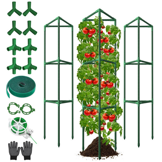 3 Pack Tomato Cages for Garden, 46.85Inches Tall Tomato Plant Support Stakes Adjustable Heavy Duty Steel Plant Tower Stakes, Updated Cucumber Trellis Garden Cages for Climbing Vegetable Flowers Fruits