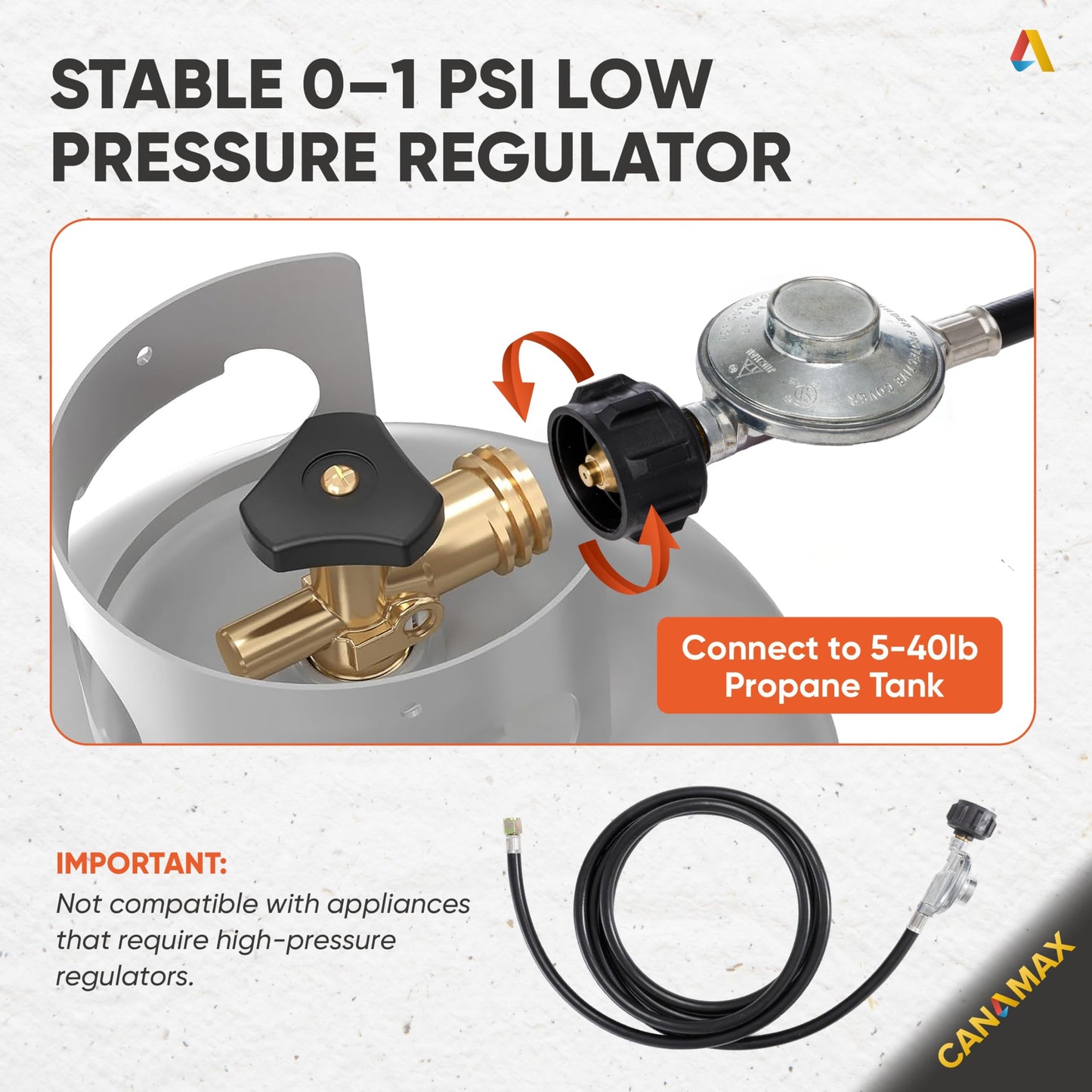 12 Feet Universal QCC1 Low Pressure Propane Regulator Grill Replacement by Canamax, 12 FT Hose Weber Charbroil Nexgrill LP Gas Grill Heater and Fire Pit Table, 3/8" Female Flare Nut [CSA Certified]