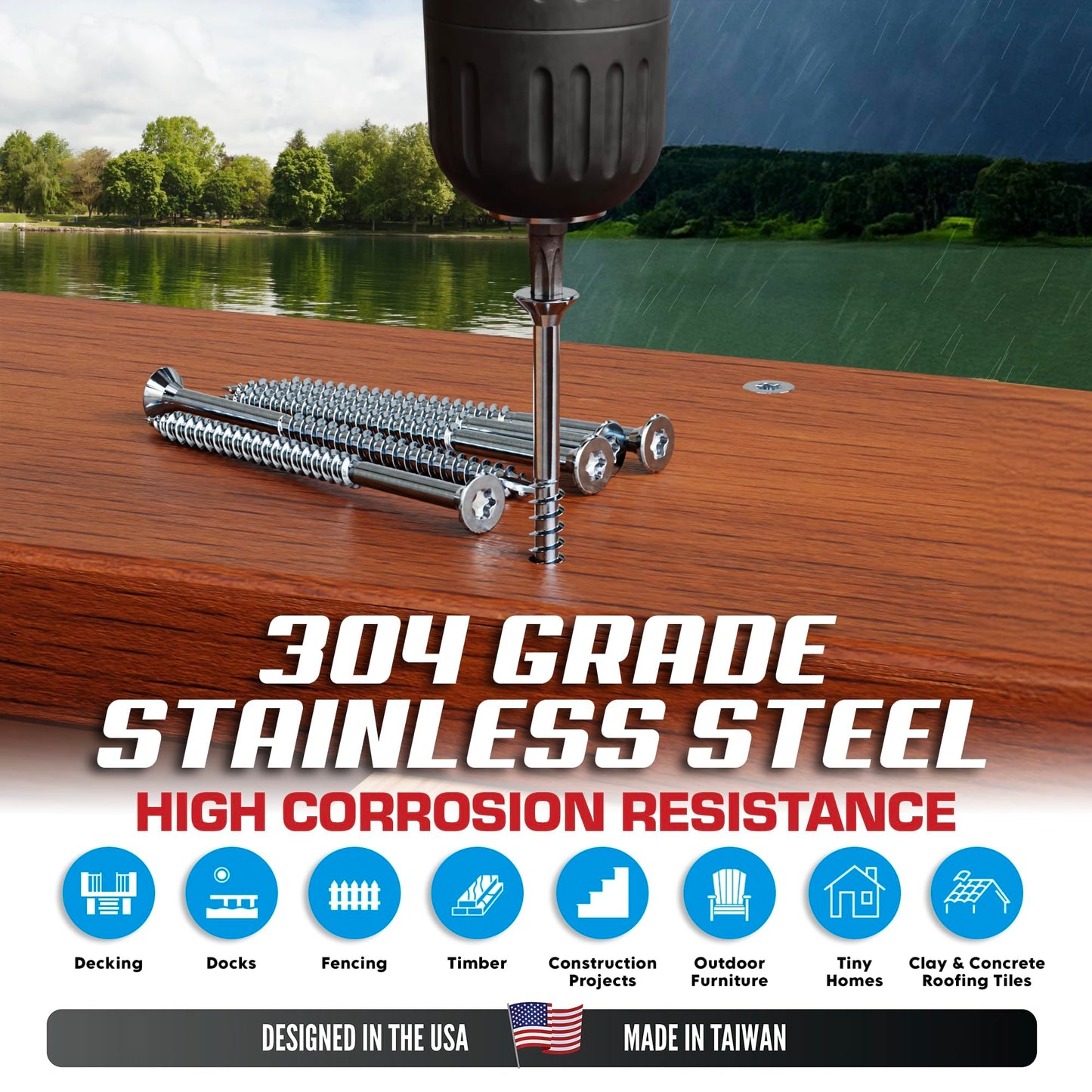 #10 x 3 Inch Stainless Steel Deck Screws 350 Pieces | T25 Star Torx Drive Flat Head | 304 Grade Stainless Steel Wood Screws High Corrosion Resistance by Allen's Trading Co. Eagle Claw Fasteners