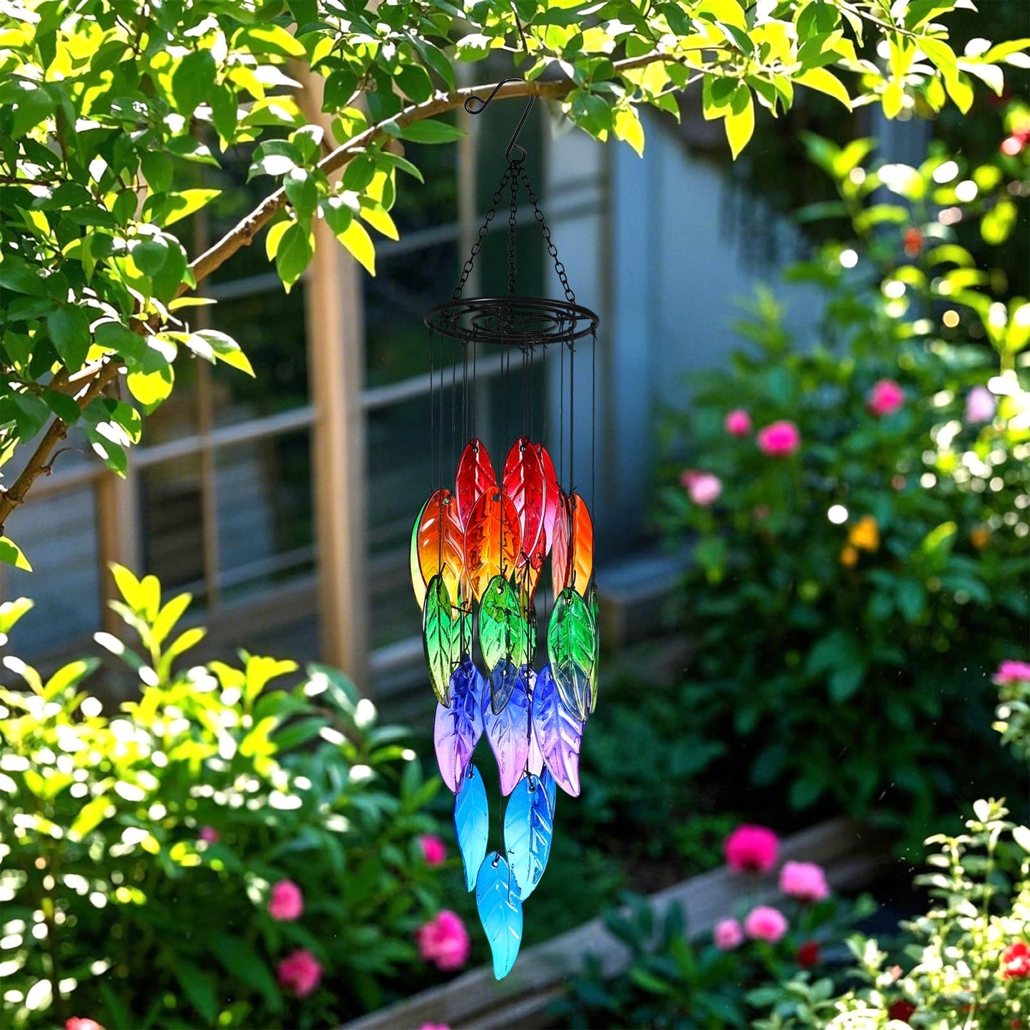 Small Sea Glass Wind Chimes for Outside, Fall Leaves Windchimes Outdoors Unique, Sea Glass Art Wind Chimes Outdoor Gifts for Women, Hanging Outdoor Garden Decor