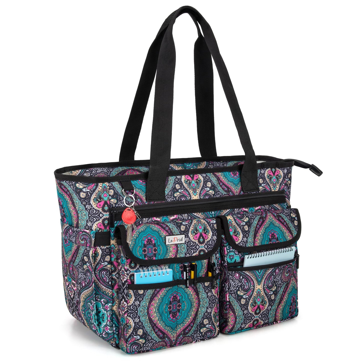 LoDrid Teacher Tote Bag with Bottom Pad, with Separated Storage Laptop Layer (up to 15.6 Inch), Teacher Bags and Totes for Women, Teacher Utility Bag with Large Compartment, Totem(Patented Design)