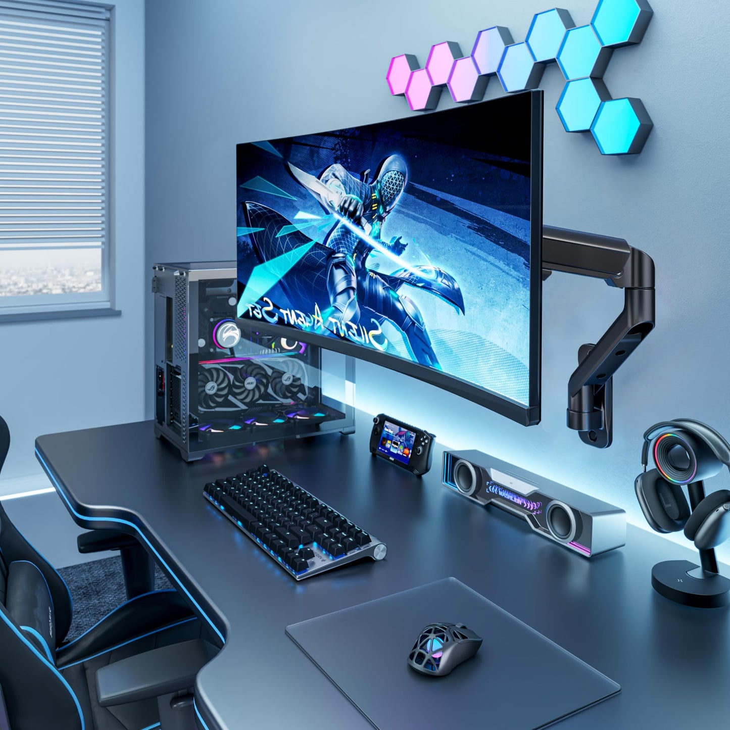 ARES WING Single Monitor Wall Mount for 17-40 Inch Ultrawide Screens, Heavy Duty Monitor Arm Up to 26.5 lbs, Fully Adjustable Wall Mount, VESA 75x75/100x100 Compatible, Black