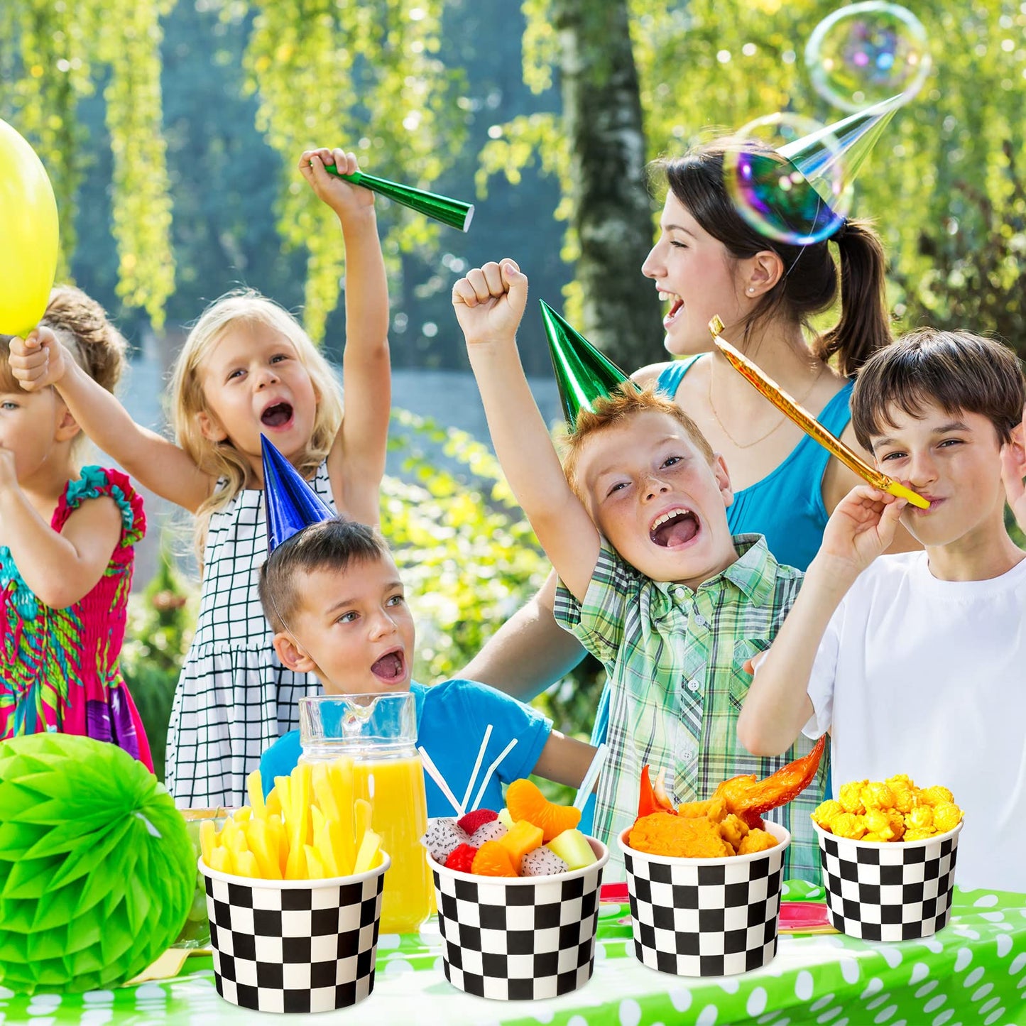 Zopeal 50 Count Ice Cream Cups Disposable 9 oz Ice Cream Bowls Paper Race Car Birthday Party Supplies Pudding Snack Cups Sundae Picnic Dessert Yogurt Bowls