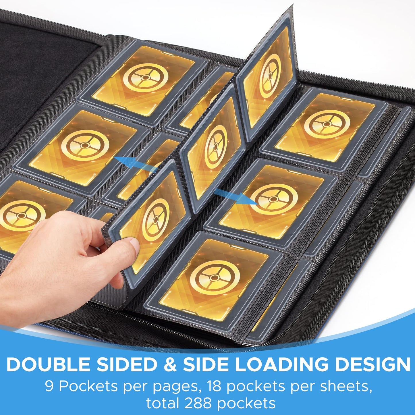 Top Loader Binder with 20 Toploader, JIQEZNL Premium 9 Pocket top loaders Binder for Cards, Holds 288 Toploaders, Top Loader Binders for Trading Cards, Fit for 3 x 4'' Toploaders -BK