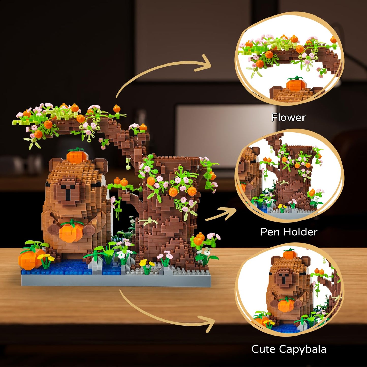 Capybara Set Toy Micro Mini Building Block Pen Holder&Desk Organizer Cute Animals Building Bricks Kit(1880Pcs) Arts&Crafts for Capybara Lovers for Kids Age 8+ for Adult