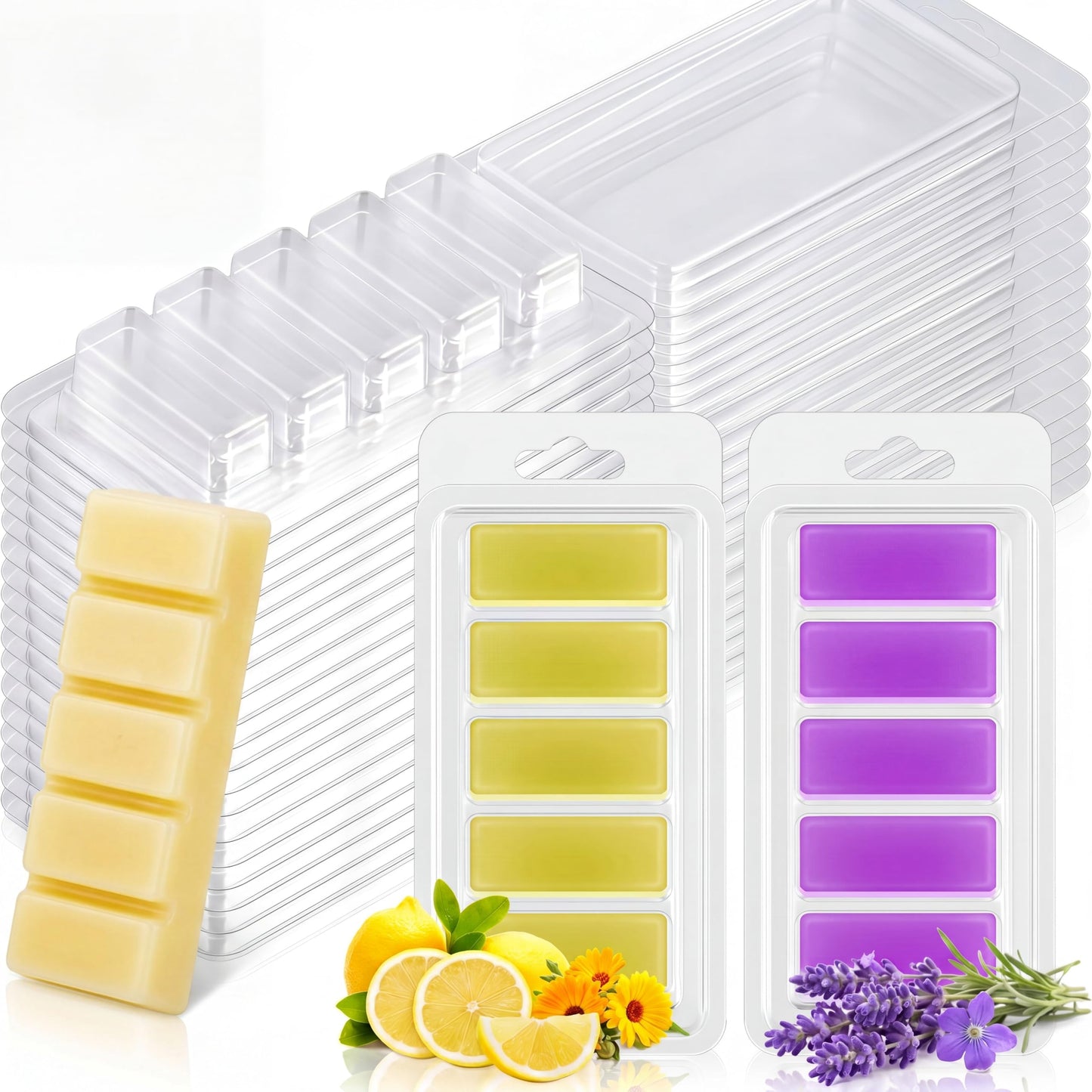 Leinuosen 100 Pcs 5 Cell Wax Melt Molds Empty Clear Wax Containers Easy to Use Pet Plastic Clamshells for Wickless Candles Making Melting Packaging DIY, 5.5 x 2.6 Inch