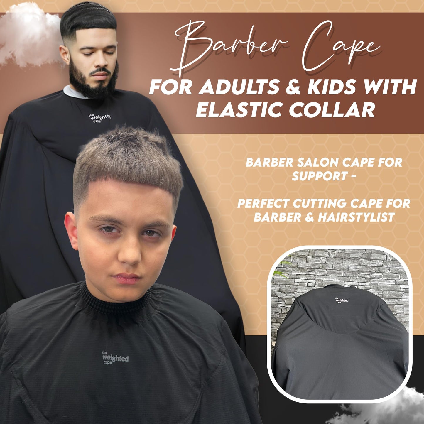 The Weighted Cape - Professional Weighted Hair Cutting Cape, 4lbs 6lbs, 67 x 60 (Black) Water Resistant Barber Cape, Salon Cape, Sensory Friendly Cape. Autism, ADHD. (Black 4 pound Weighted Cape