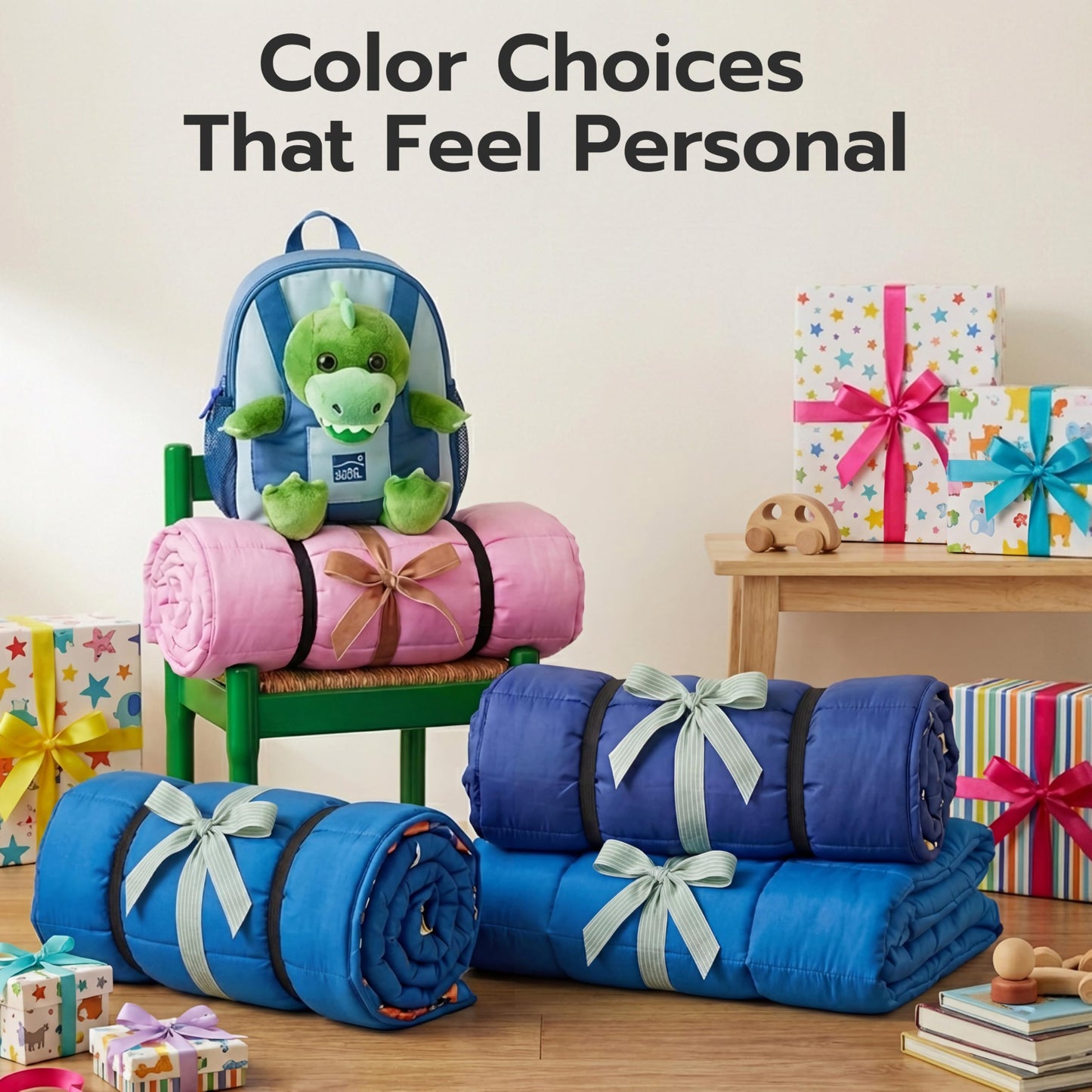 JOIEDOMI Toddler Sleeping Bag for Kids 55''x30'' Nap Mat with Removable Pillow and Minky Blanket for Toddler Ages 3-7 Roll Up Kids Sleeping Bag for Boys Girls Kindergarten Daycare Sleepover Dinosaur