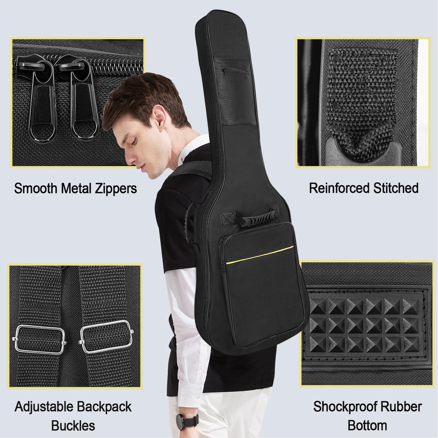 39 Inch Electric Guitar Bag Soft Guitar Case, MUZTOP 6 MM Thick Padded Electric Guitar Gig Bag Waterproof Guitar Backpack with Pockets (Black-CA)