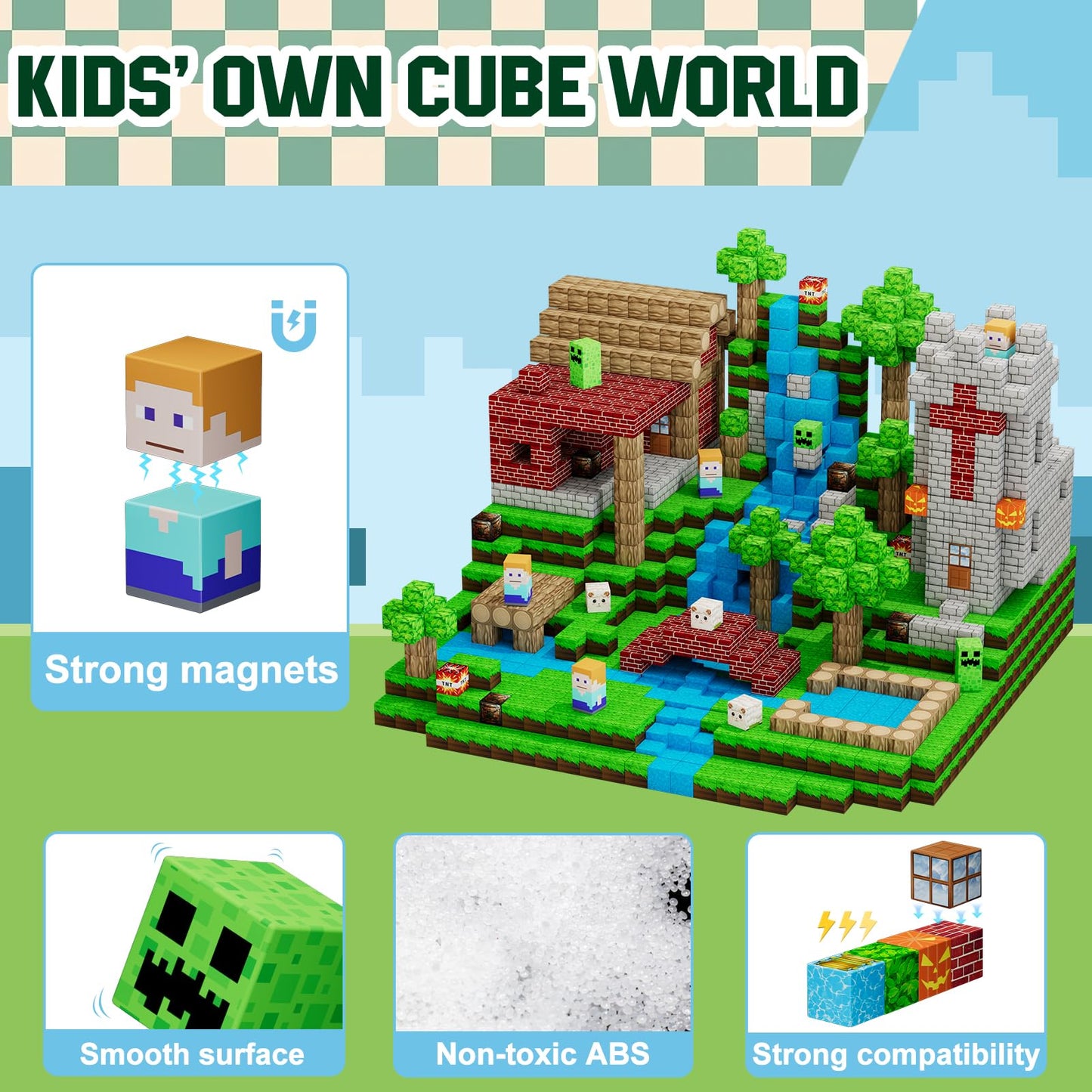 100PCS Magnetic Blocks - Building Blocks Toy Magnetic Tiles STEM Sensory Outdoor Toys, Build World Cubes Toys Gifts for Kids Toddlers Boys Girls Age 3 4 5 6 7 8 9 10 11 12 Year Old