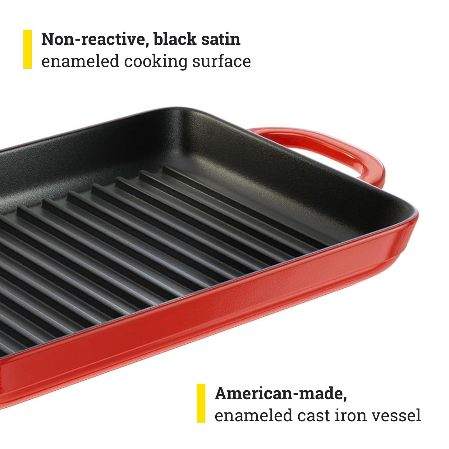 Lodge 12.5 x 8 Inch Enamel Cast Iron Grill Pan - Dual Assist Handles - Use in The Oven, on The Stove, on The Grill, or Over a Campfire - Red